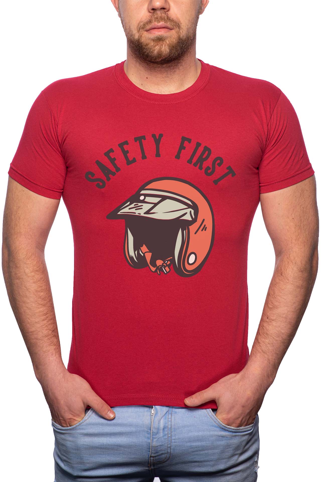 Tricou barbati, Safety First, 100% Bumbac, GM252, Rosu Bordeaux