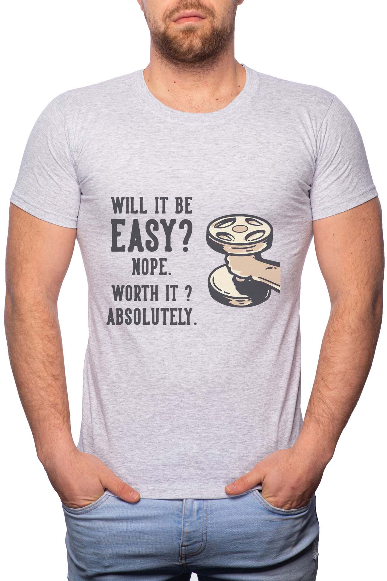 Tricou barbati, No Easy, 100% Bumbac, GR255, Gri