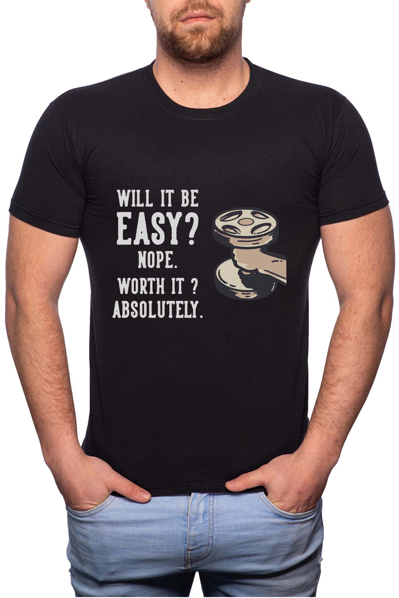 Tricou barbati, No Easy, 100% Bumbac, GR255, Negru