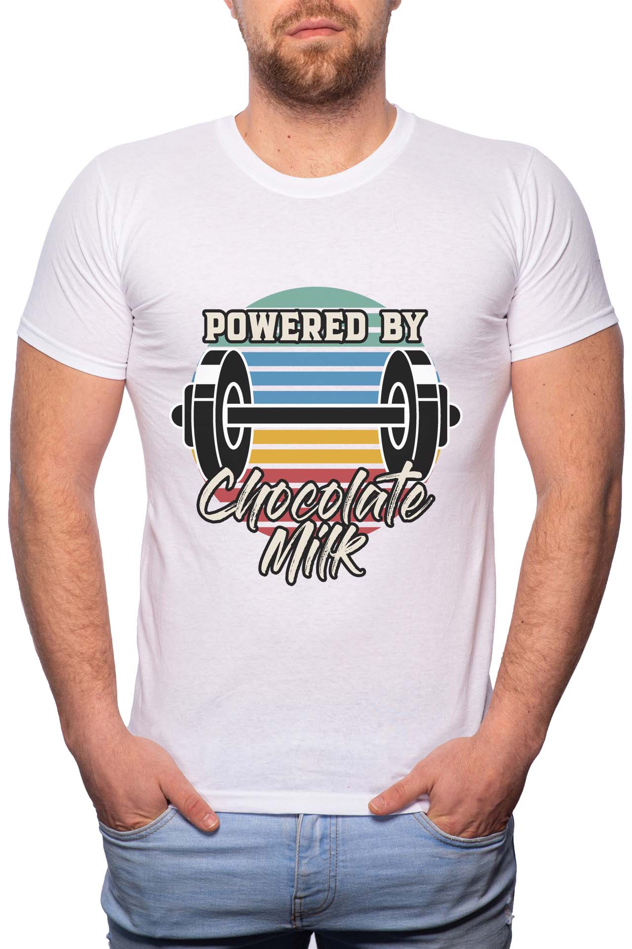 Tricou barbati, Powered By, 100% Bumbac, W259, Alb