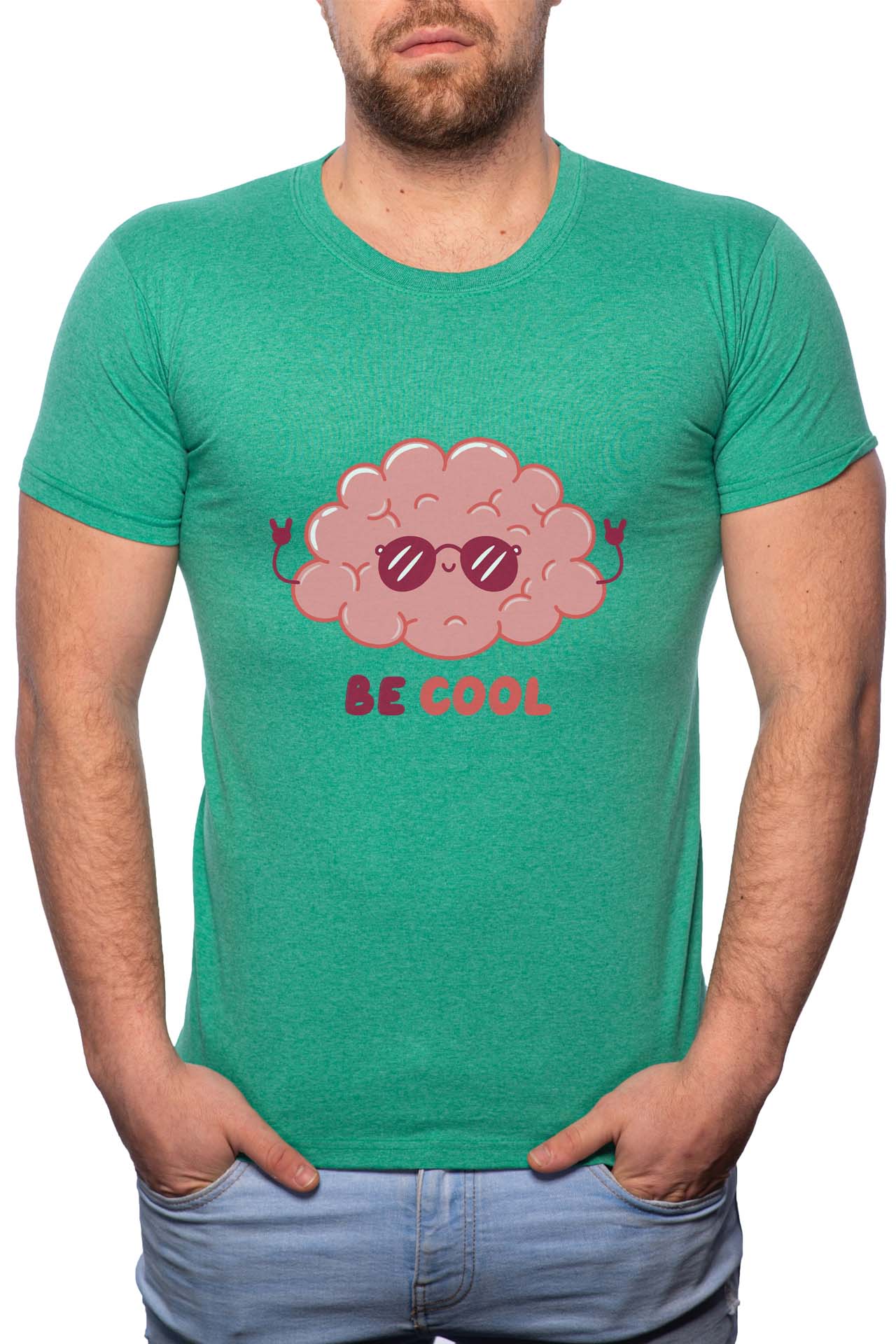 Tricou barbati, Be Cool Brain, 100% Bumbac, GR258, Verde