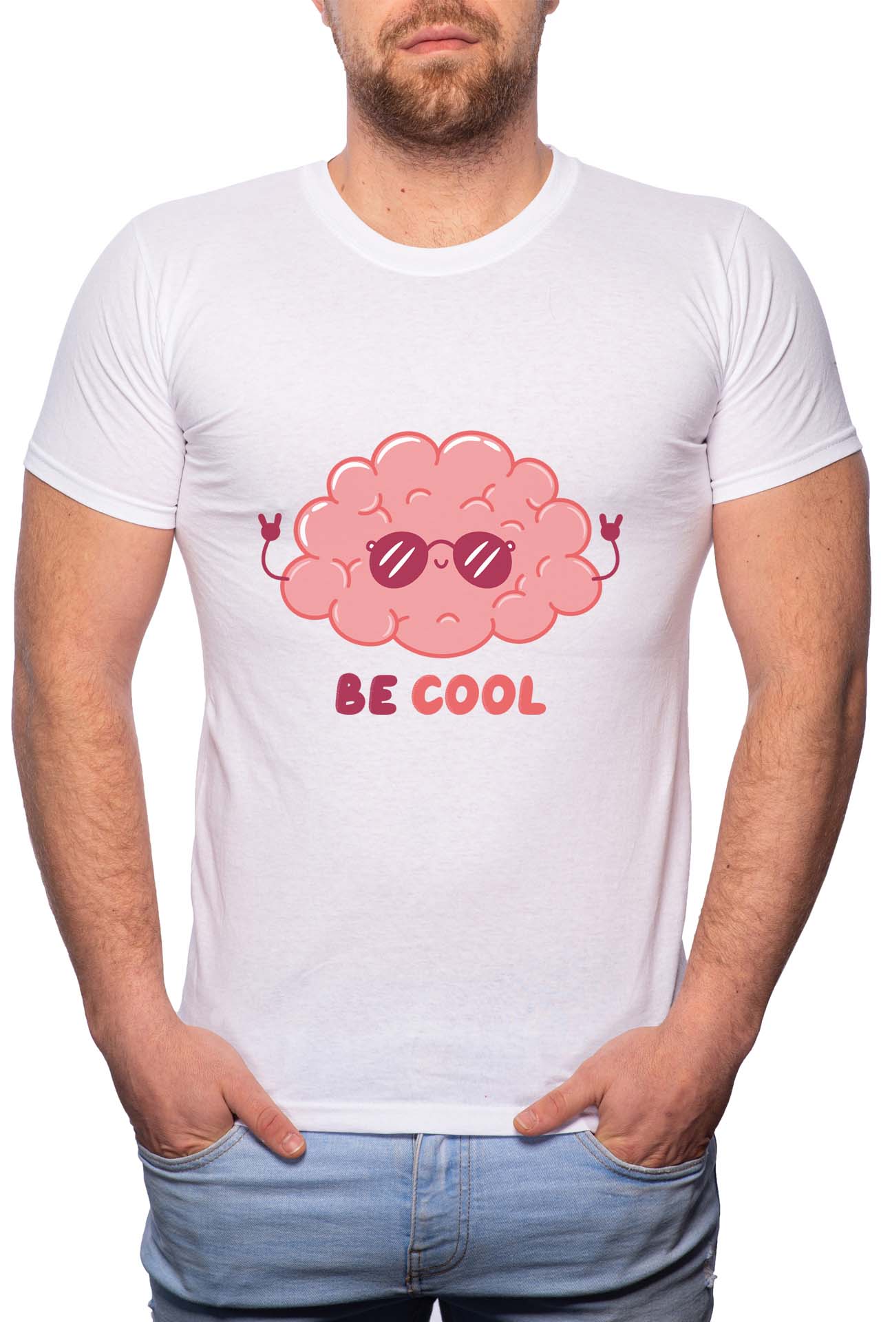 Tricou barbati, Be Cool Brain, 100% Bumbac, GR258, Alb
