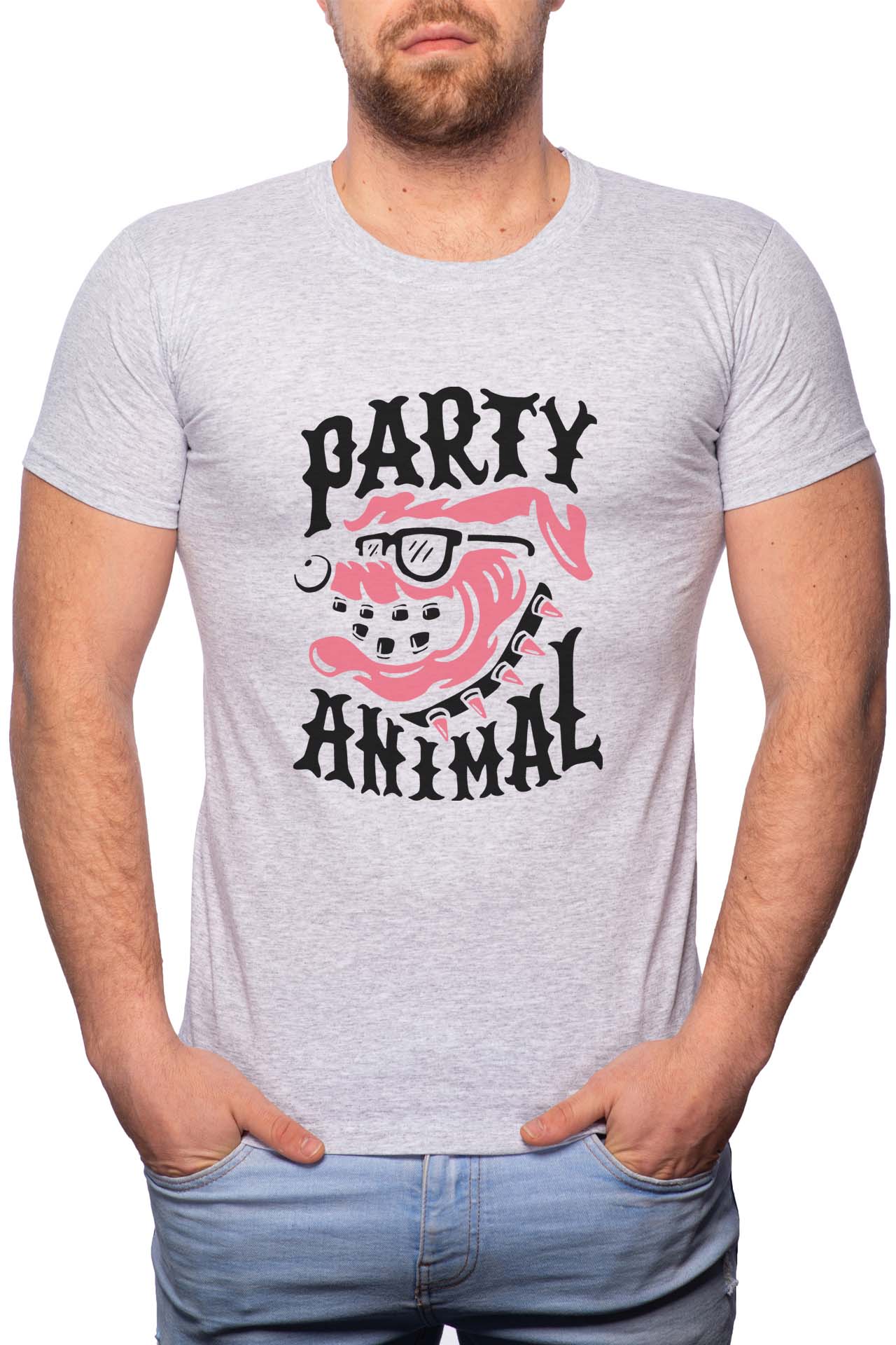 Tricou barbati, Party Animal, 100% Bumbac, GR260, Gri