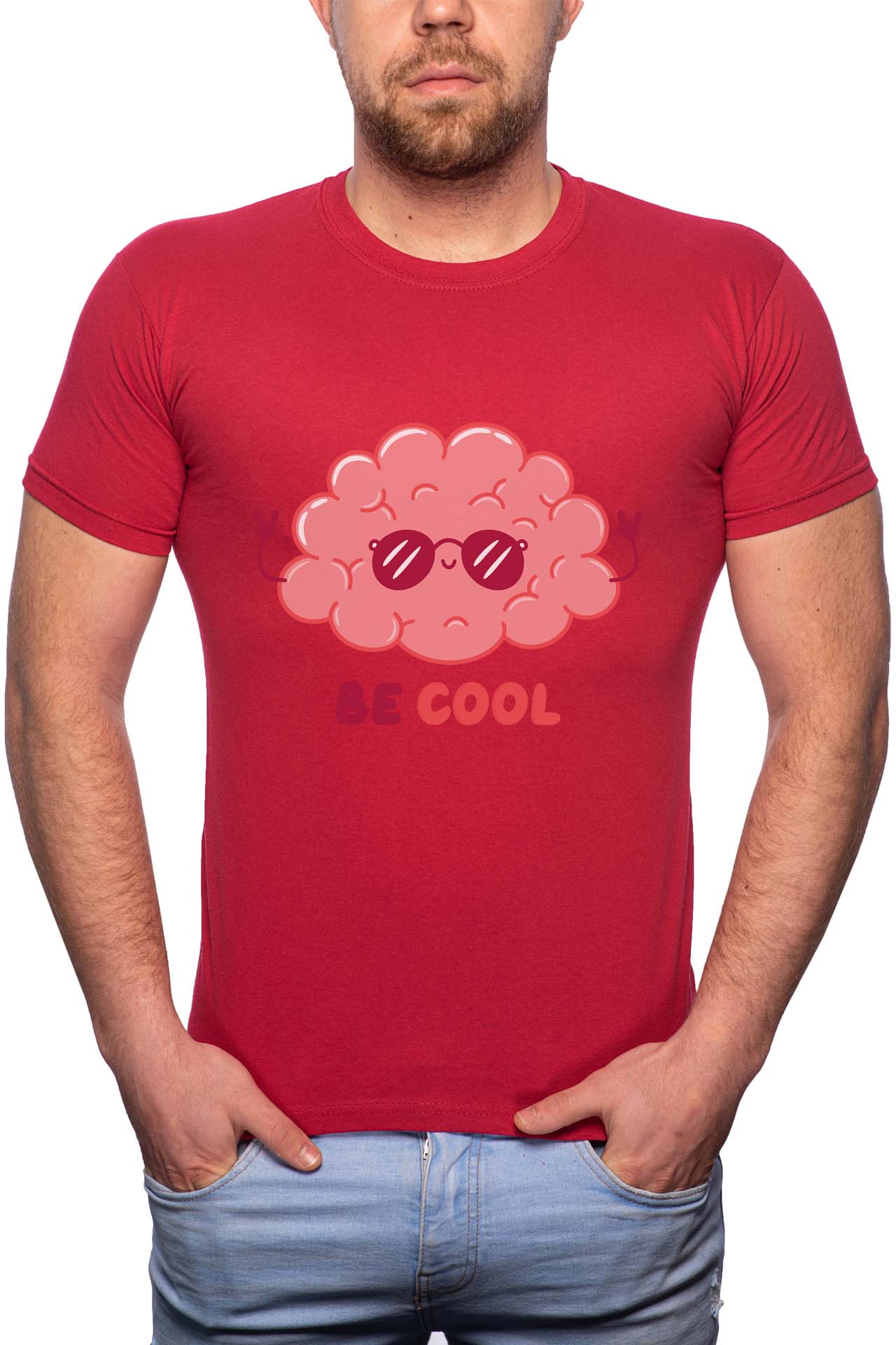 Tricou barbati, Be Cool Brain, 100% Bumbac, GR258, Rosu Bordeaux
