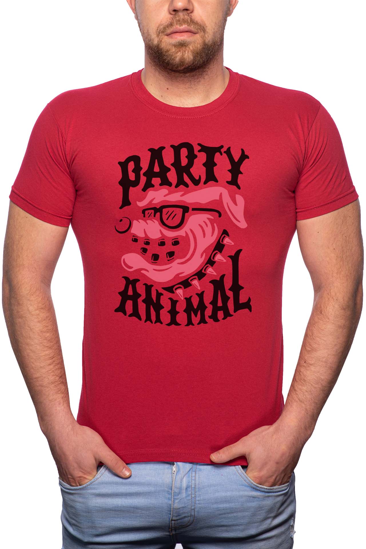 Tricou barbati, Party Animal, 100% Bumbac, GR260, Rosu Bordeaux