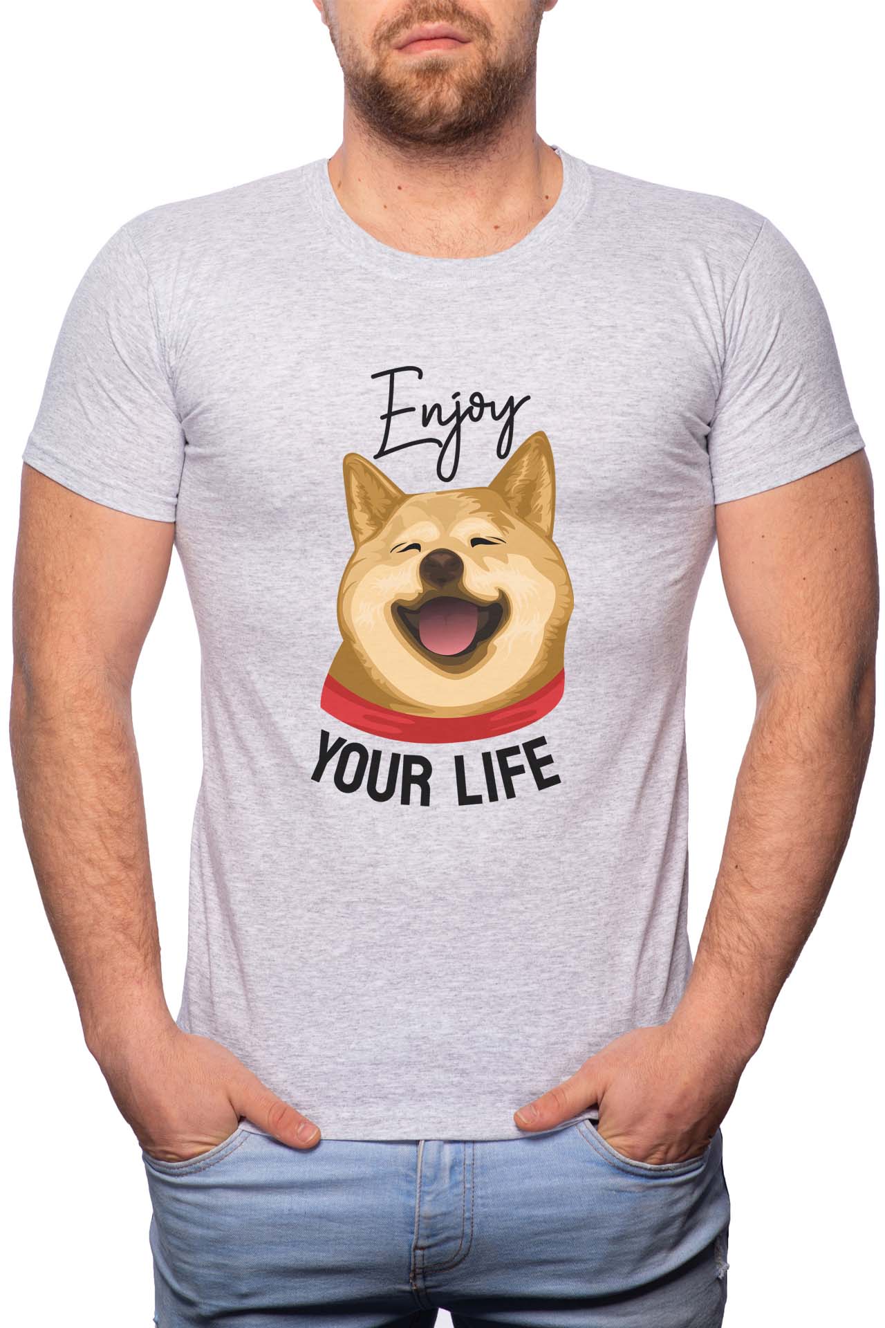 Tricou barbati, Enjoy Your Life, 100% Bumbac, W261, Gri