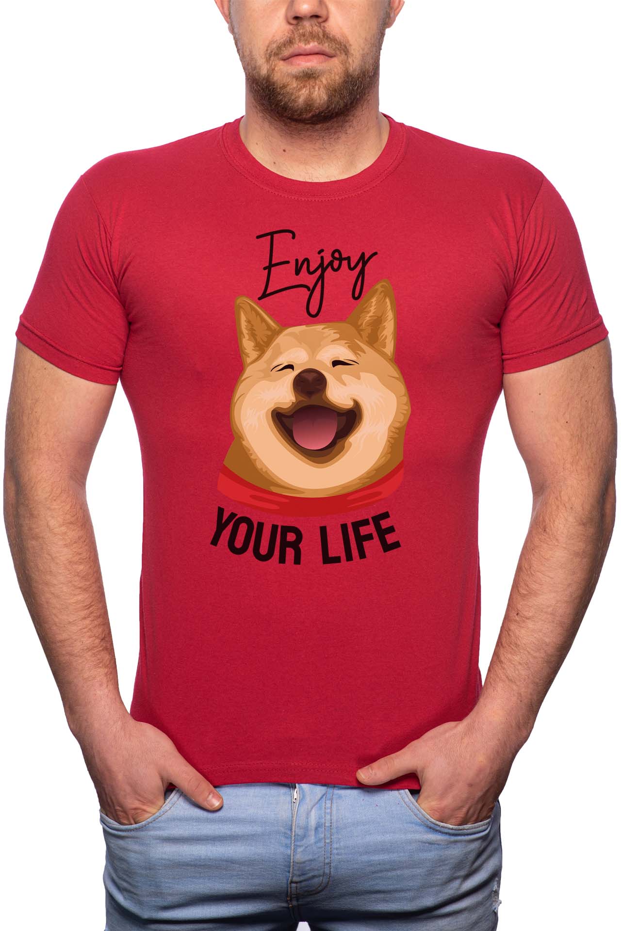 Tricou barbati, Enjoy Your Life, 100% Bumbac, W261, Rosu Bordeaux