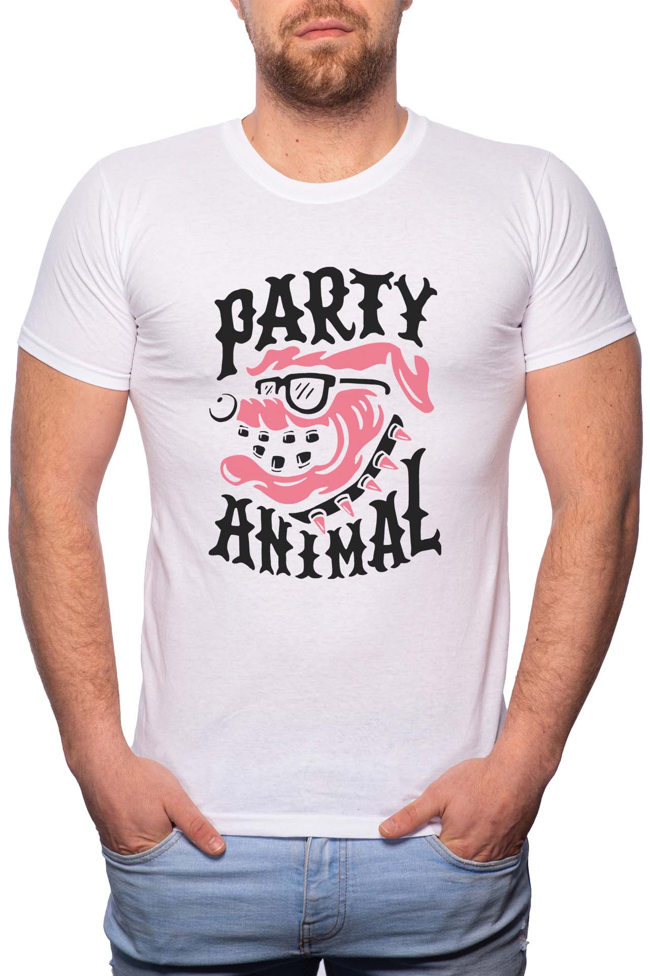 Tricou barbati, Party Animal, 100% Bumbac, GR260, Alb