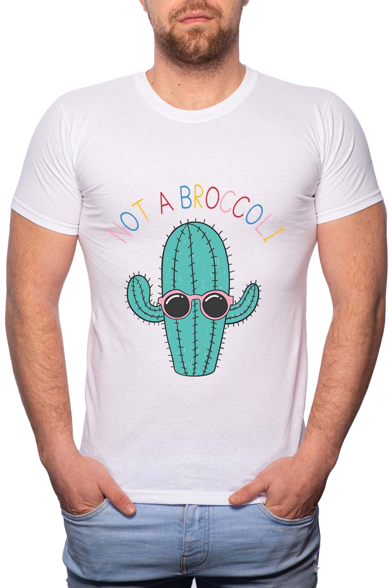 Tricou barbati, Not A Broccoli, 100% Bumbac, GR266, Alb