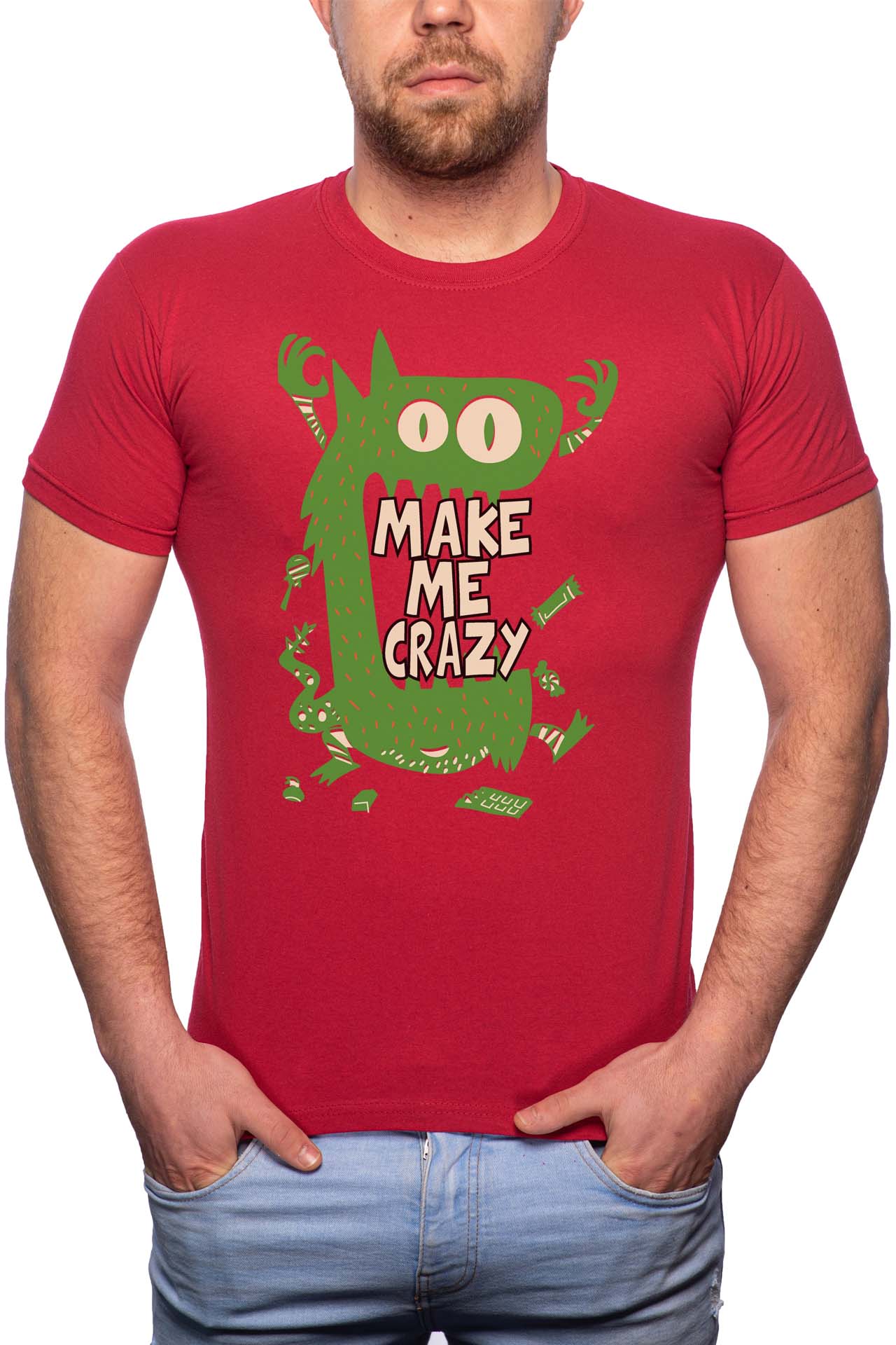 Tricou barbati, Make Me Crazy, 100% Bumbac, R270, Rosu Bordeaux