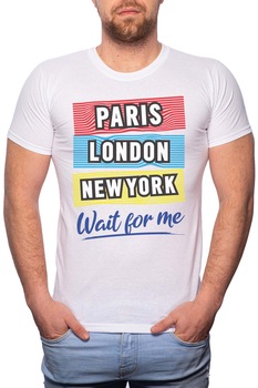 Tricou barbati, Paris London New York, 100% Bumbac, GR273, Alb Tricou barbati, Paris London New York, 100% Bumbac, GR273, Alb