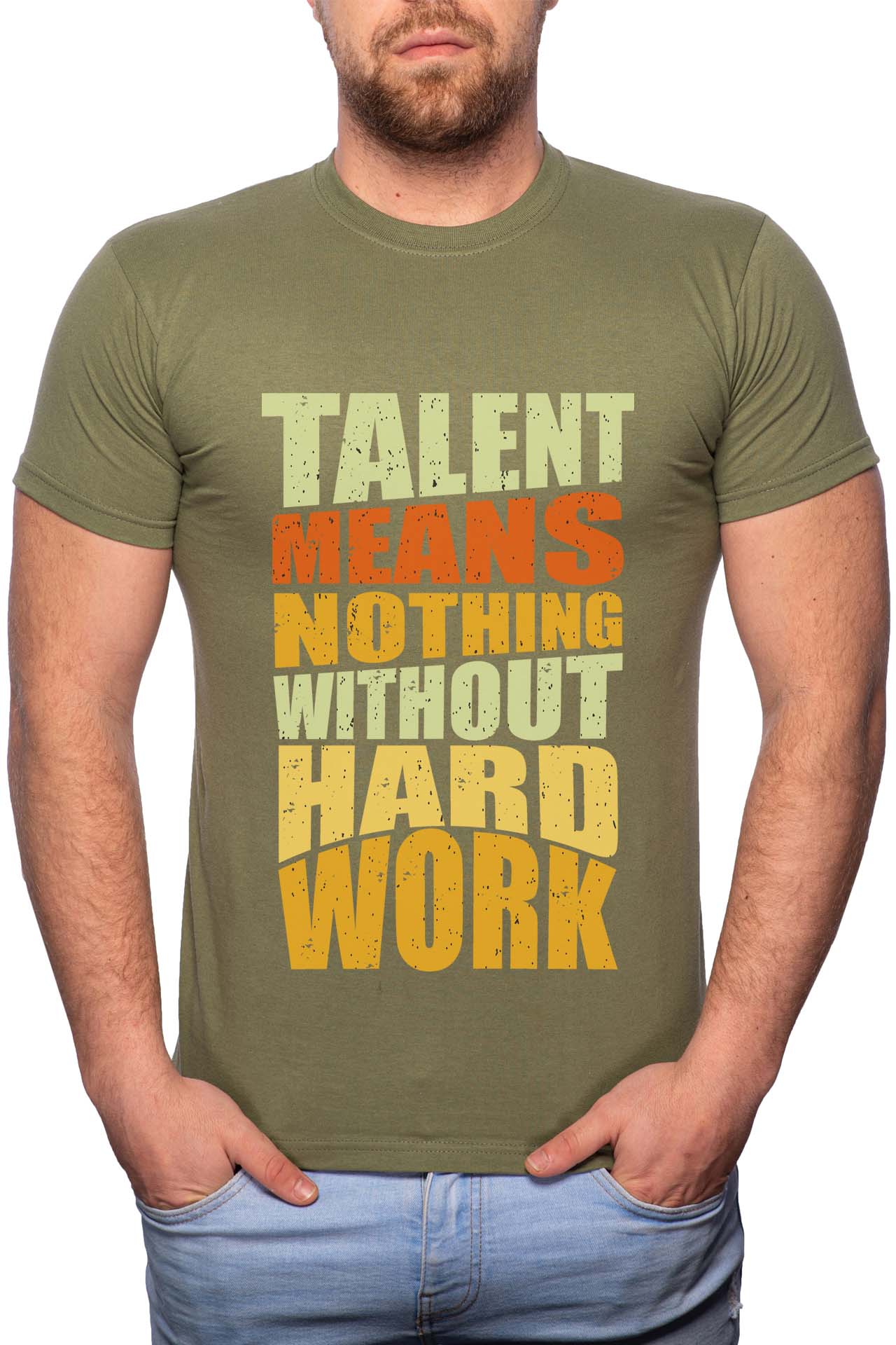 Tricou barbati, Hard Work, 100% Bumbac, W272, Verde militar