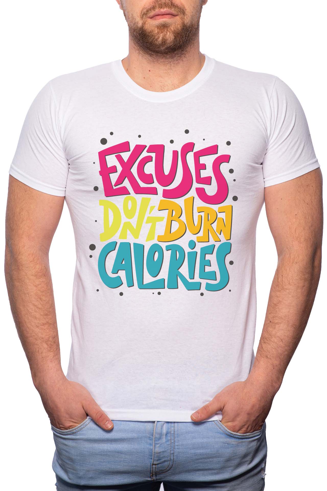 Tricou barbati, Excuses Don't Burn Calories, 100% Bumbac, GR275, Alb