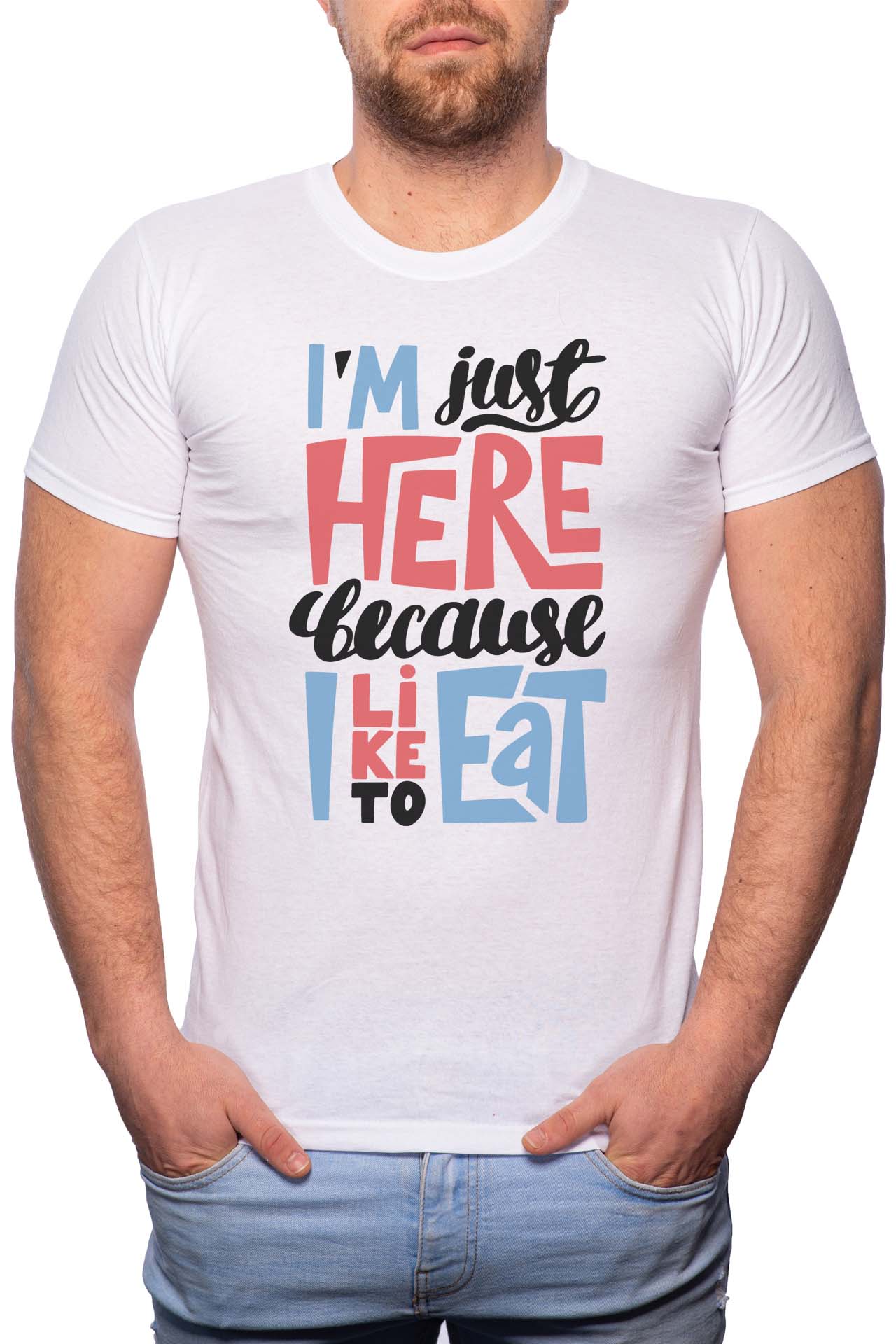 Tricou barbati, I Like To Eat, 100% Bumbac, W276, Alb