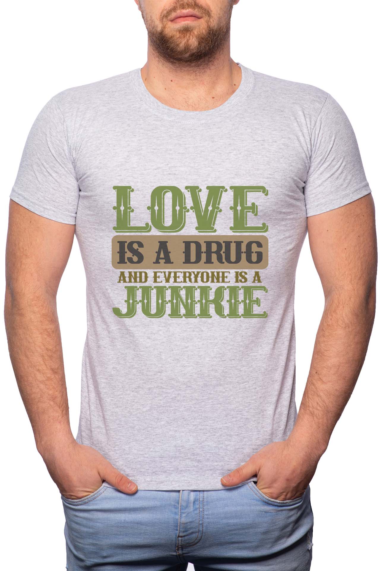 Tricou barbati, Love Is a Drug, 100% Bumbac, GR279, Gri