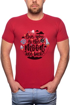 Tricou barbati, To The Moon And Back, 100% Bumbac, G278, Rosu Bordeaux