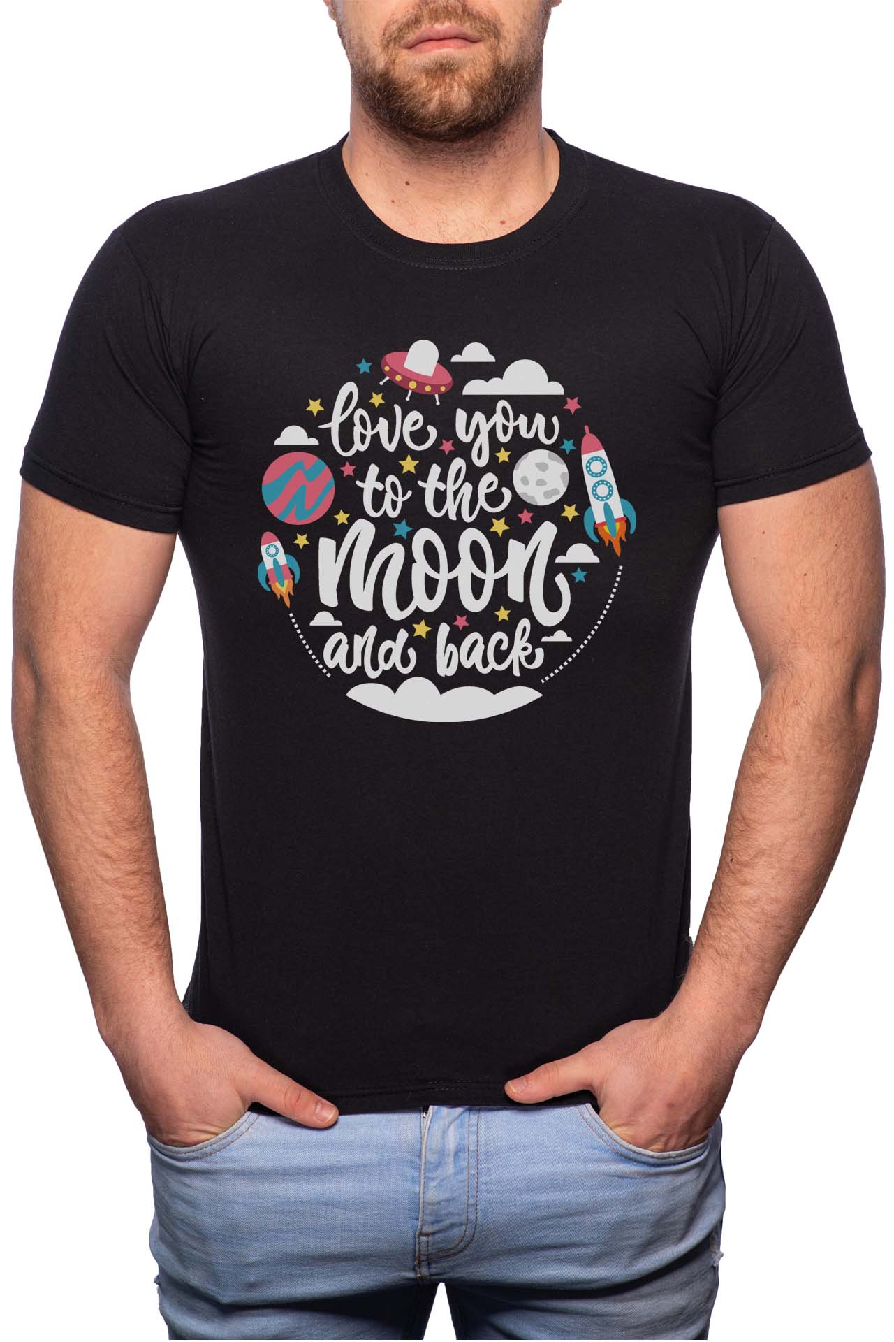 Tricou barbati, To The Moon And Back, 100% Bumbac, GR278, Negru