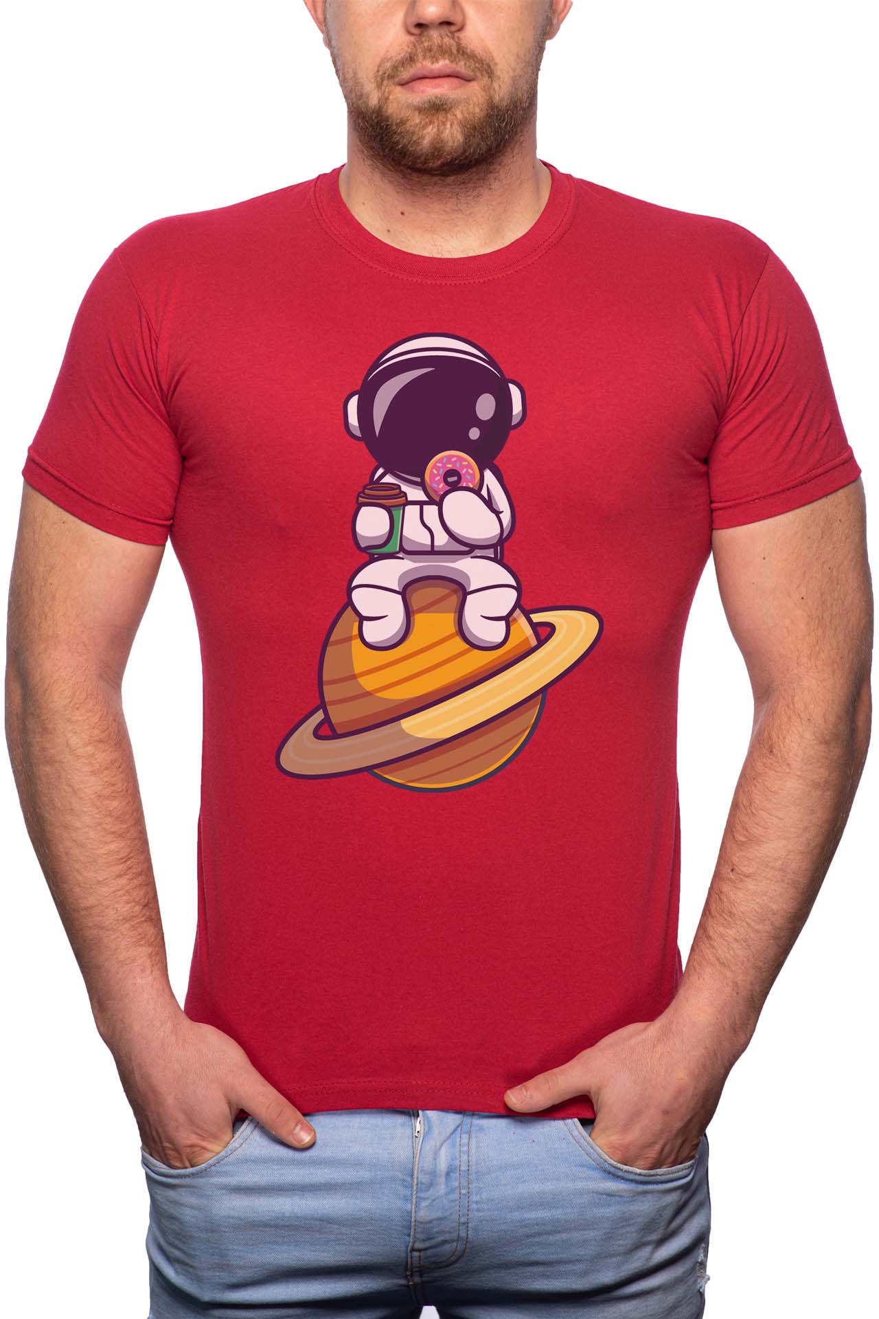 Tricou barbati, Doughnut, 100% Bumbac, R280, Rosu Bordeaux