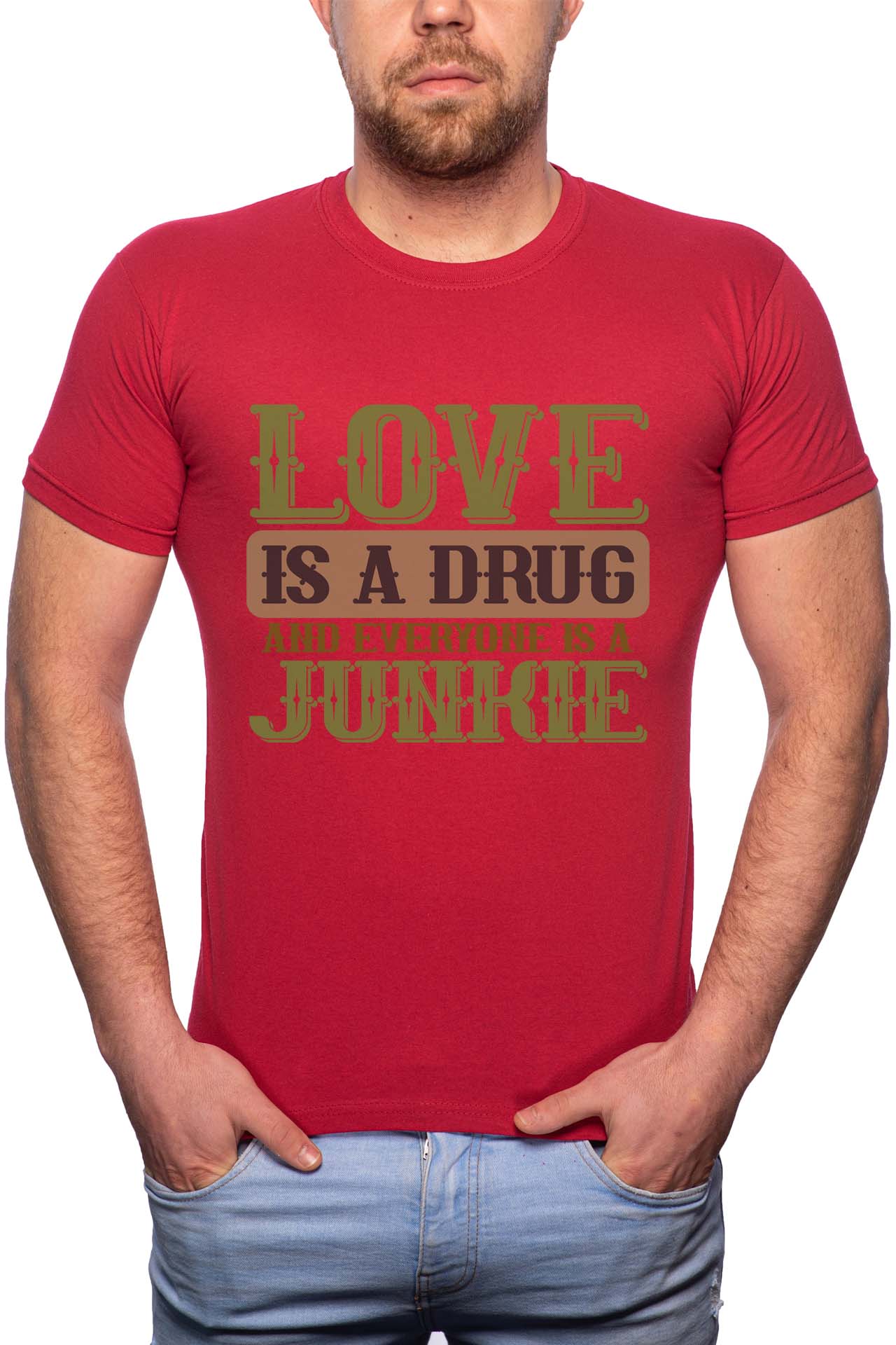 Tricou barbati, Love Is a Drug, 100% Bumbac, GR279, Rosu Bordeaux