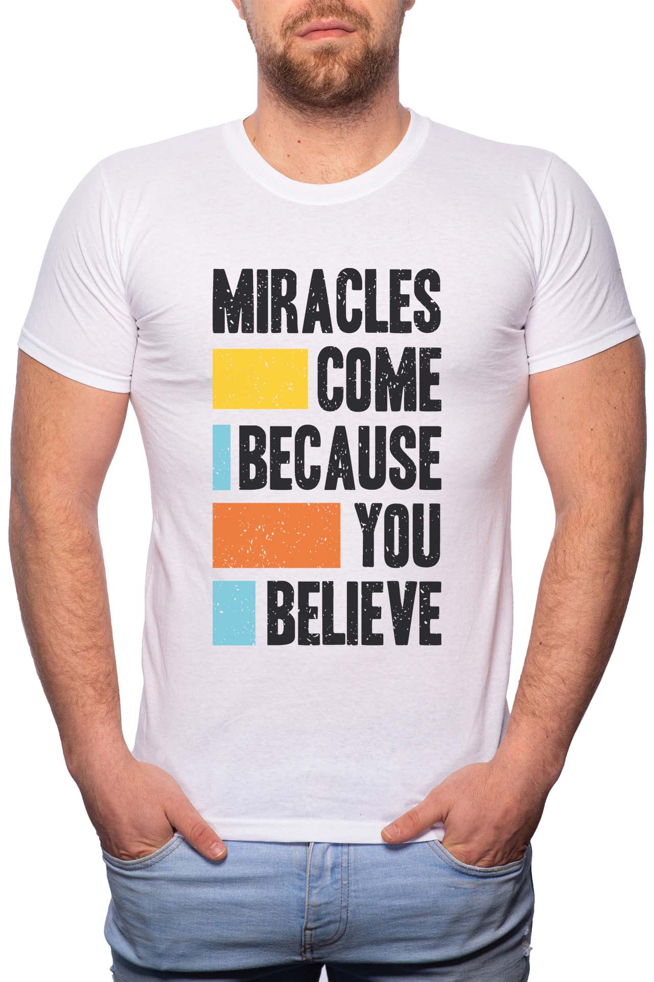 Tricou barbati, Believe, 100% Bumbac, B282, Alb