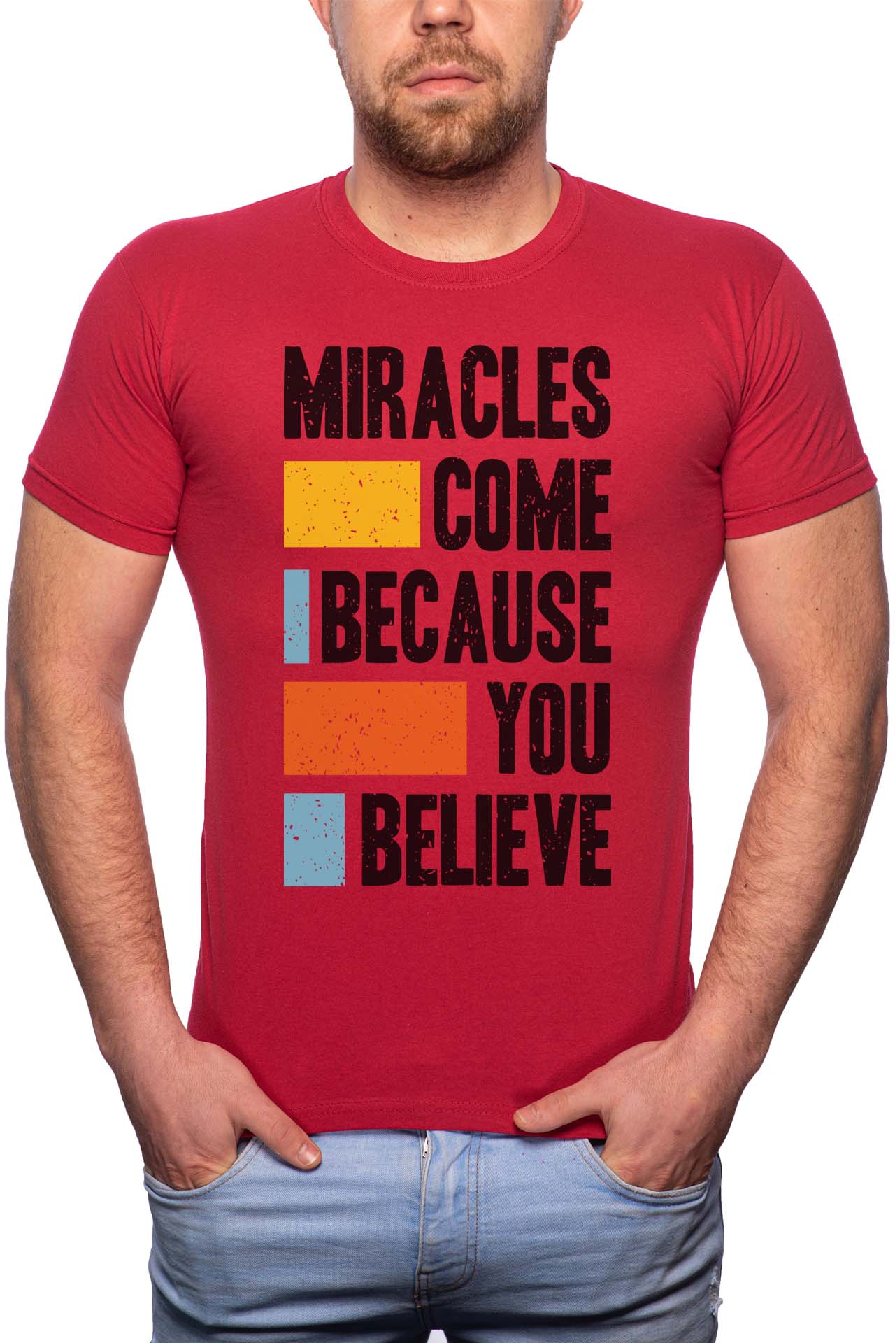 Tricou barbati, Believe, 100% Bumbac, B282, Rosu Bordeaux