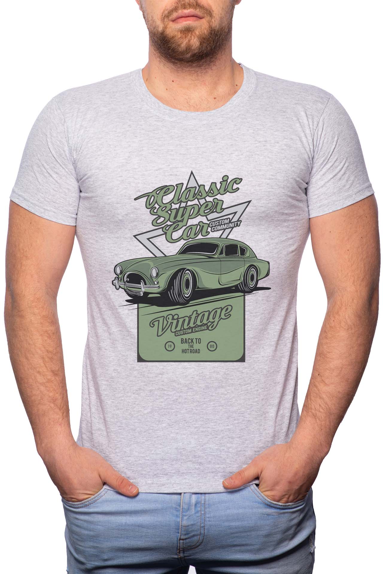 Tricou barbati, Classic Super Car, 100% Bumbac, G290, Gri