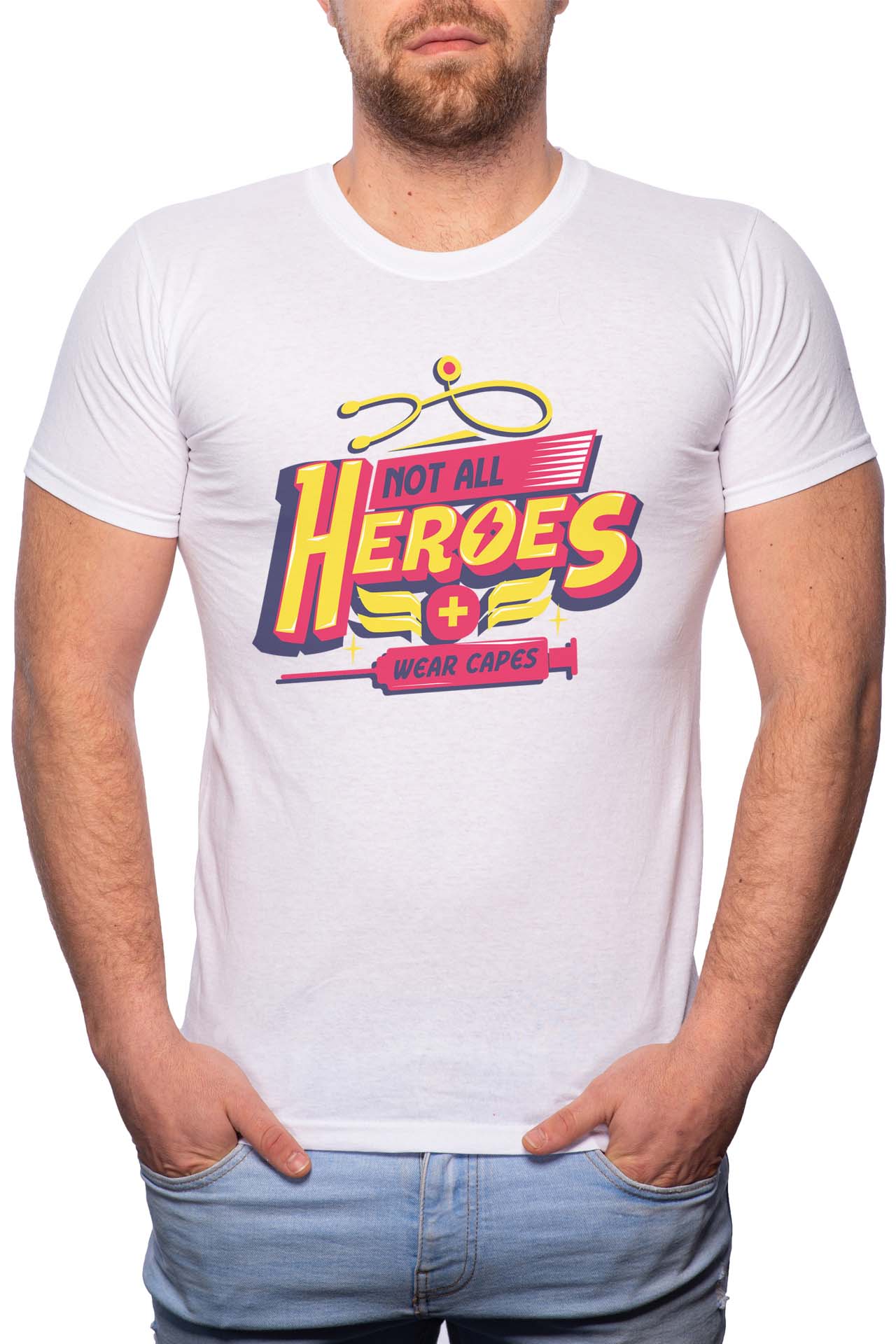 Tricou barbati, Heroes, 100% Bumbac, W293, Alb