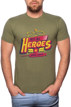 Tricou barbati, Heroes, 100% Bumbac, W293, Verde militar Tricou barbati, Heroes, 100% Bumbac, W293, Verde militar
