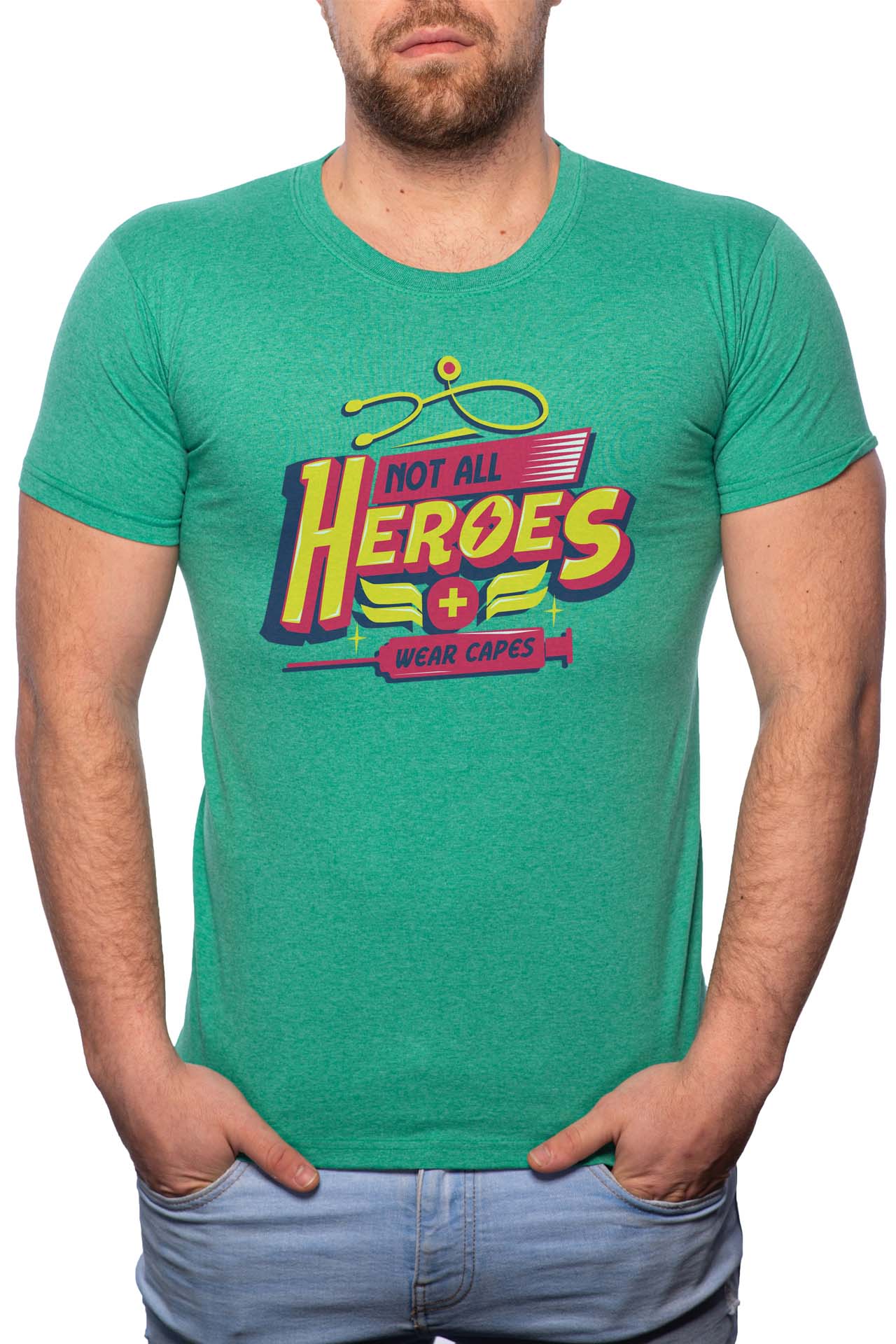 Tricou barbati, Heroes, 100% Bumbac, W293, Verde