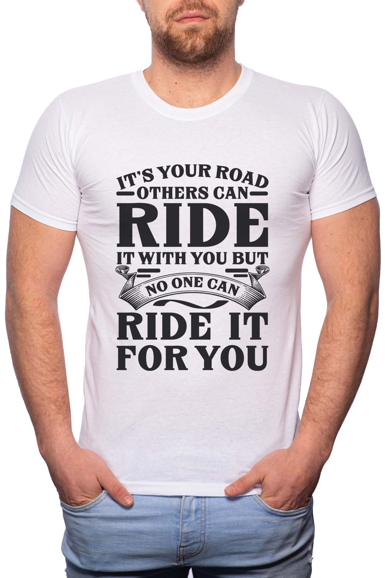 Tricou barbati, Ride It, 100% Bumbac, B294, Alb