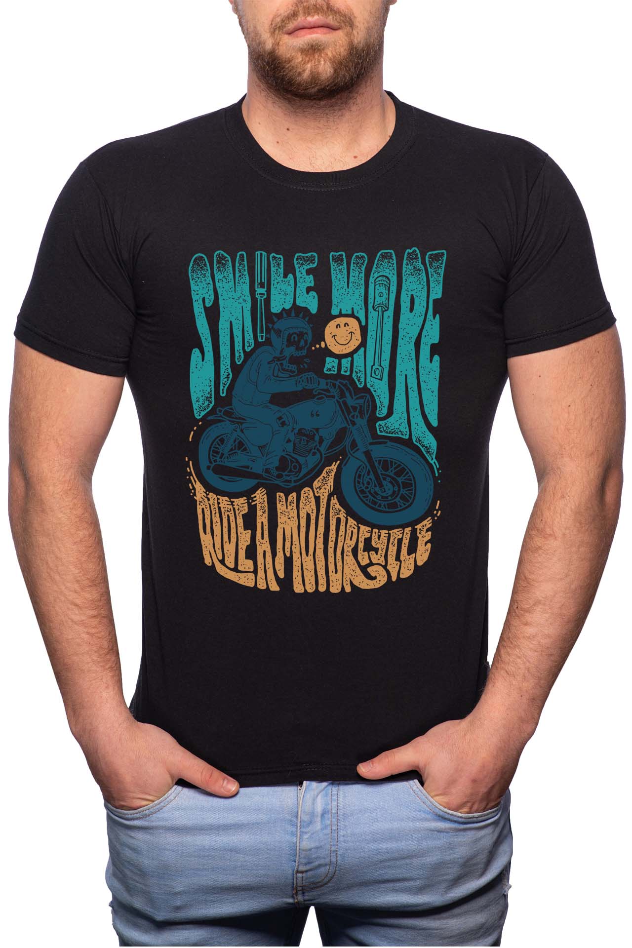 Tricou barbati, Smile More, 100% Bumbac, W295, Negru
