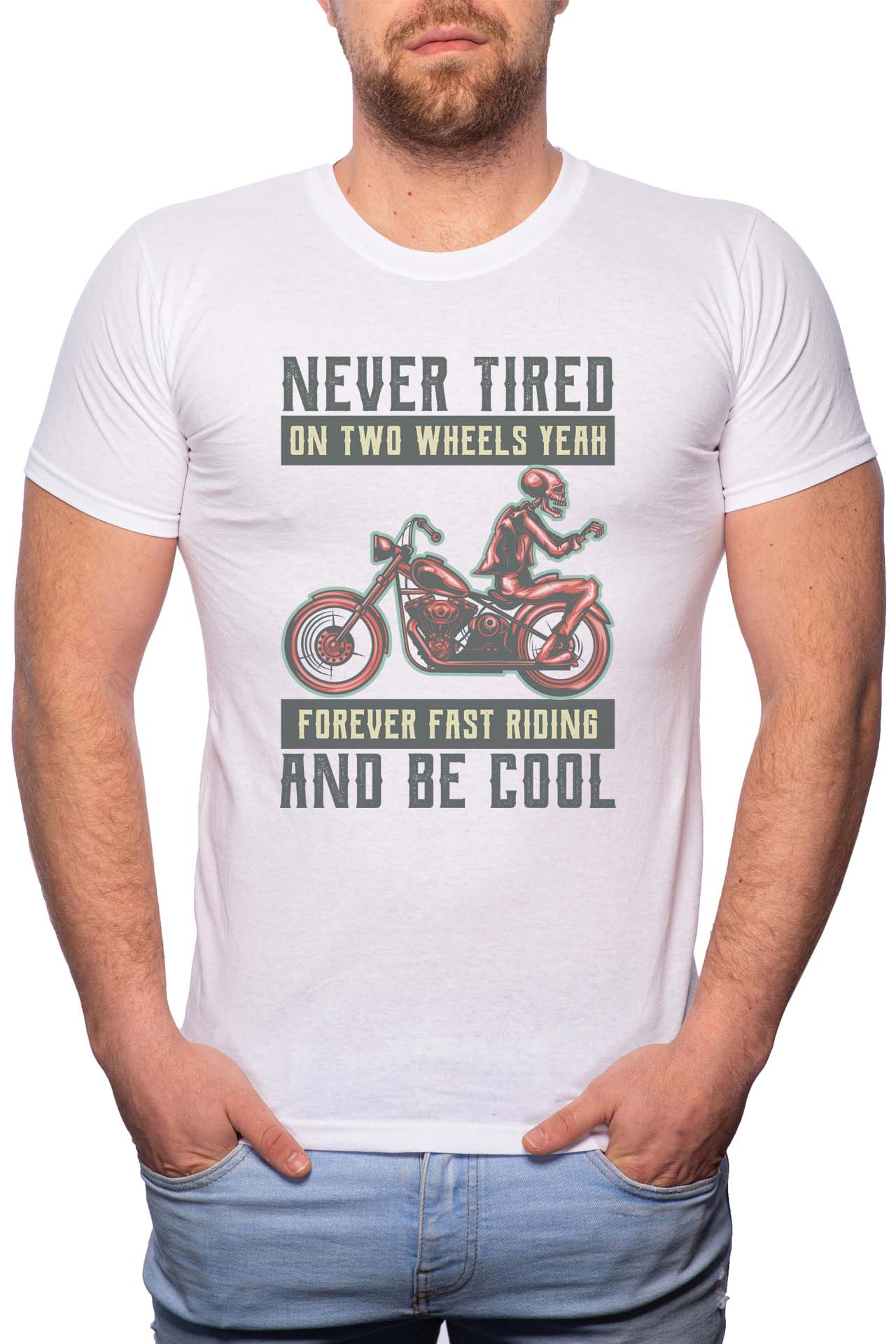Tricou barbati, Never Tired, 100% Bumbac, B299, Alb