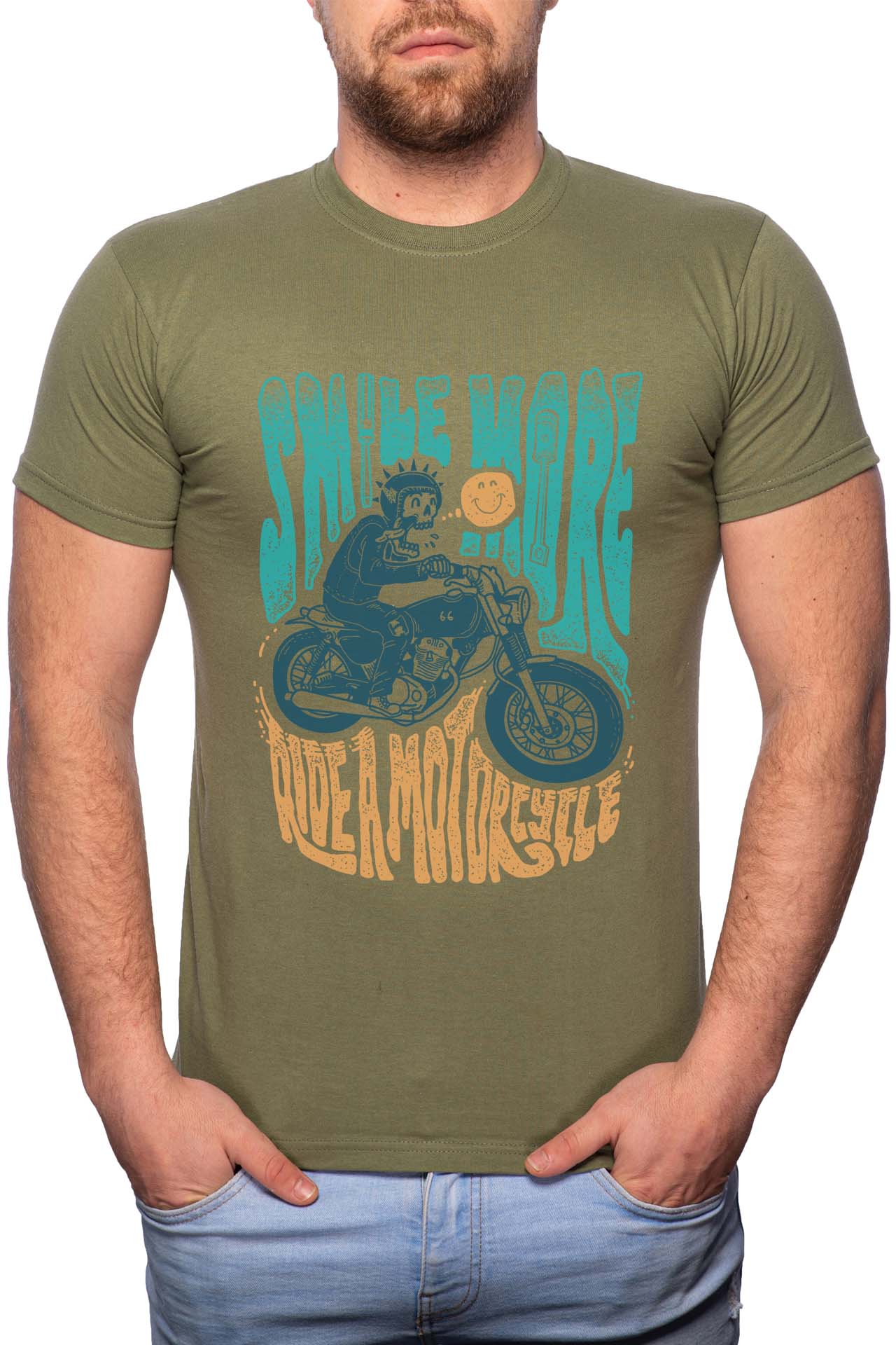 Tricou barbati, Smile More, 100% Bumbac, W295, Verde militar