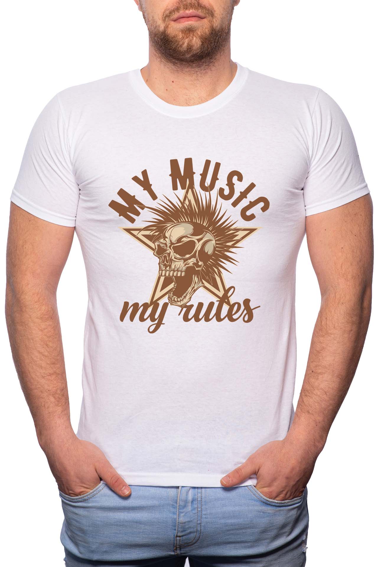 Tricou barbati, My Music My Rules, 100% Bumbac, GM296, Alb