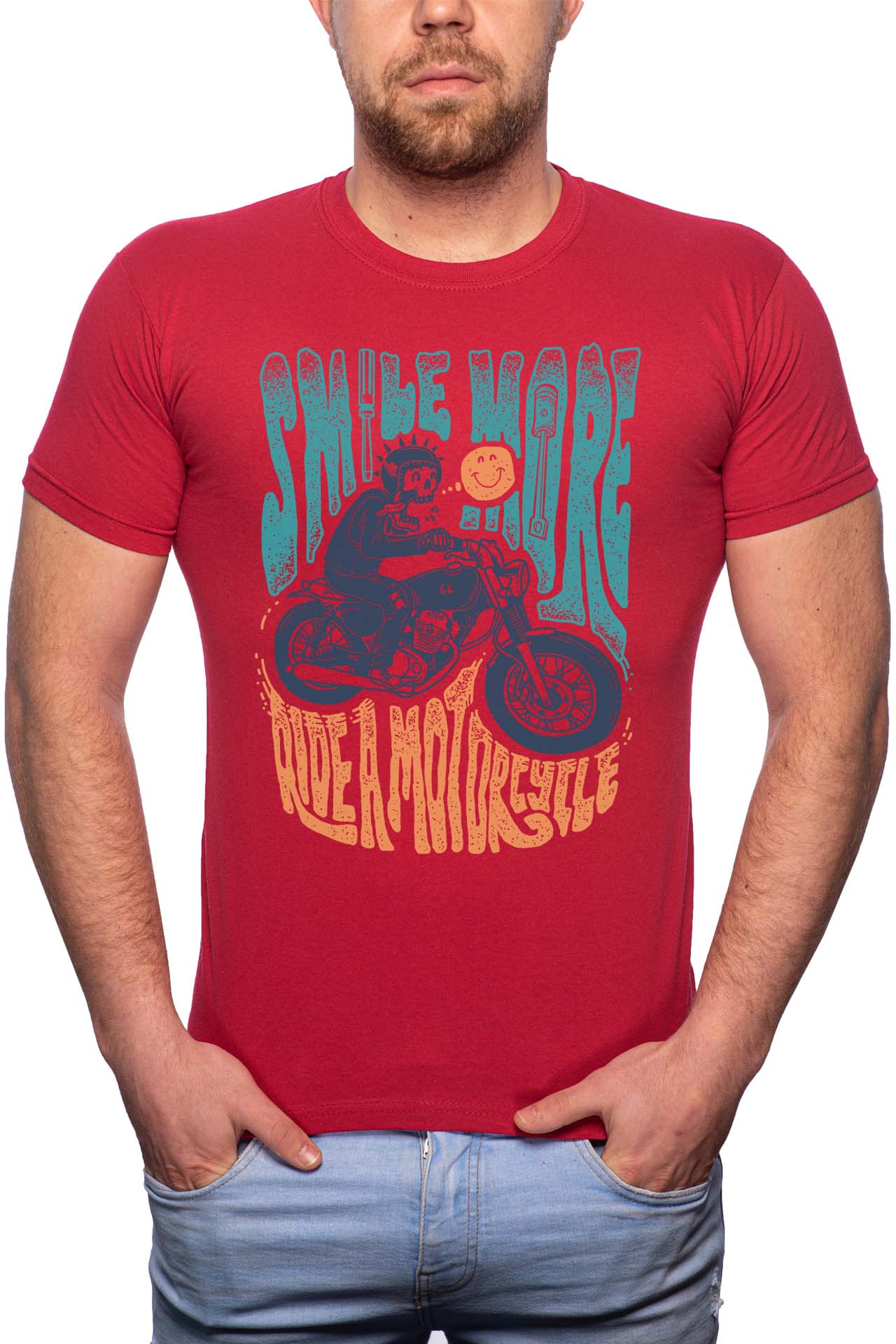 Tricou barbati, Smile More, 100% Bumbac, W295, Rosu Bordeaux