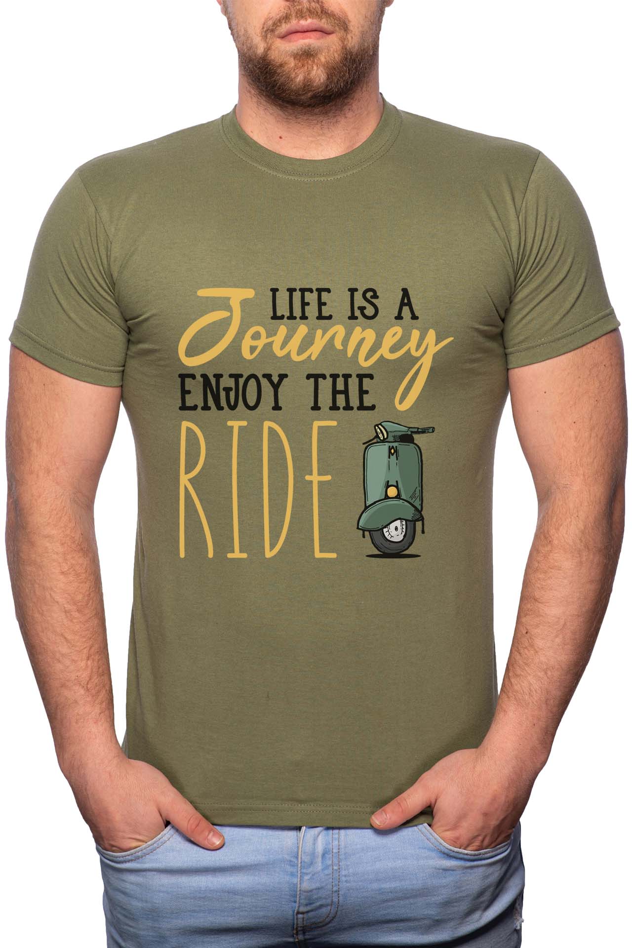 Tricou barbati, Life Is A Journey, 100% Bumbac, GM298, Verde militar