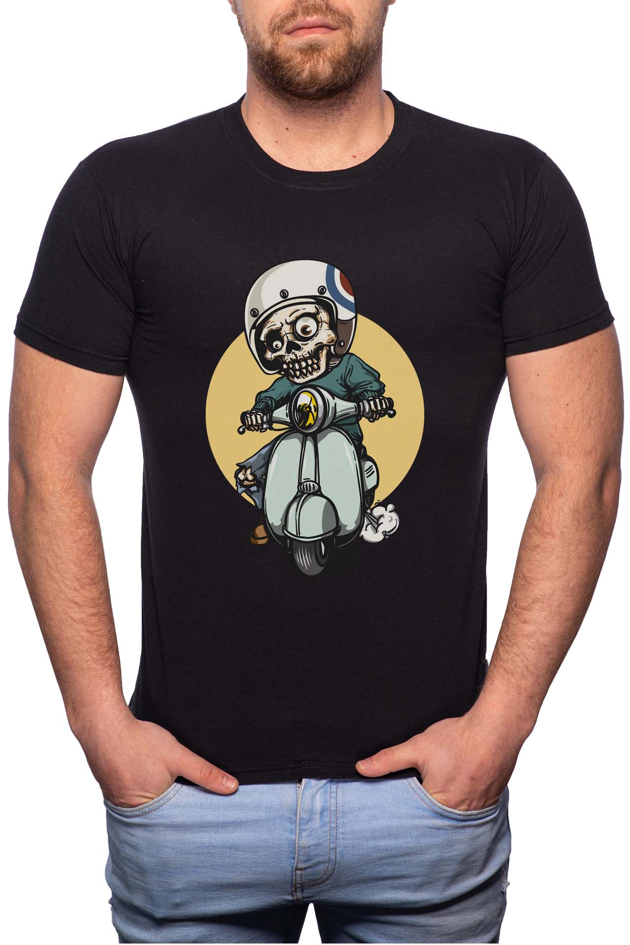 Tricou barbati, Biker Skeleton, 100% Bumbac, W297, Negru