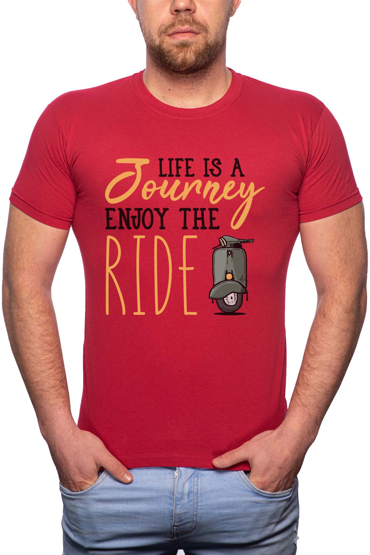 Tricou barbati, Life Is A Journey, 100% Bumbac, GM298, Rosu Bordeaux