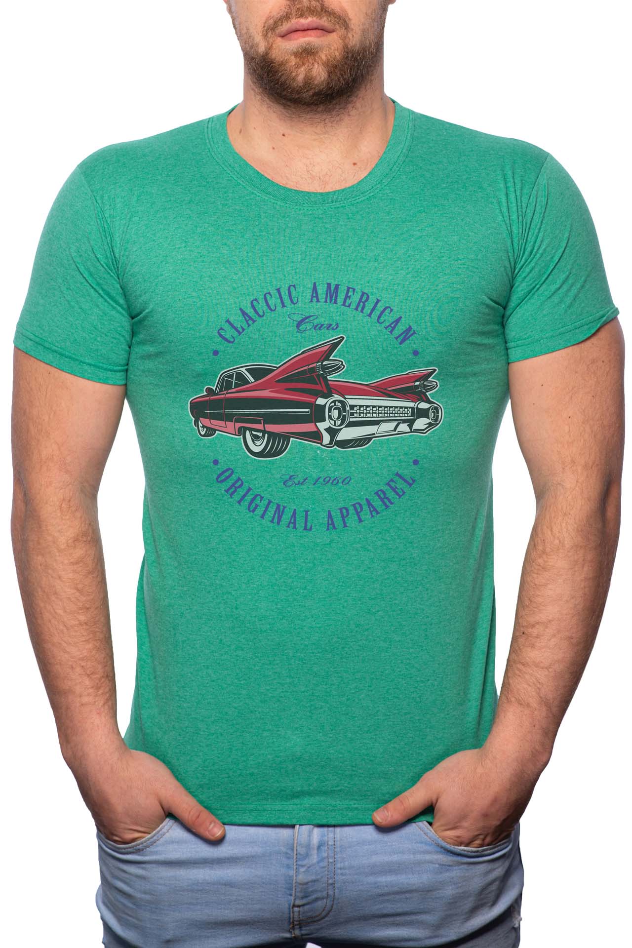 Tricou barbati, Classic American Car, 100% Bumbac, G302, Verde