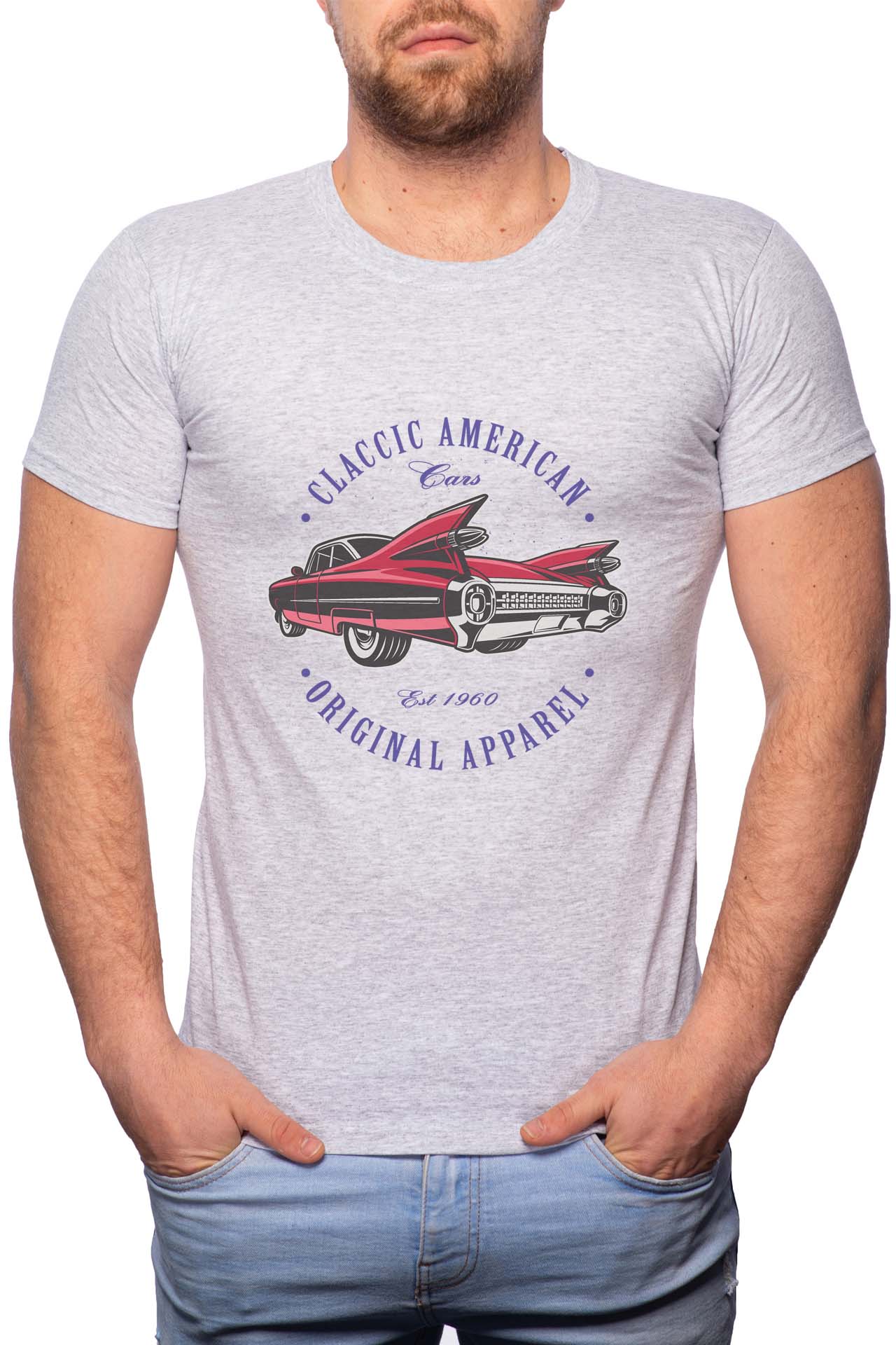 Tricou barbati, Classic American Car, 100% Bumbac, G302, Gri