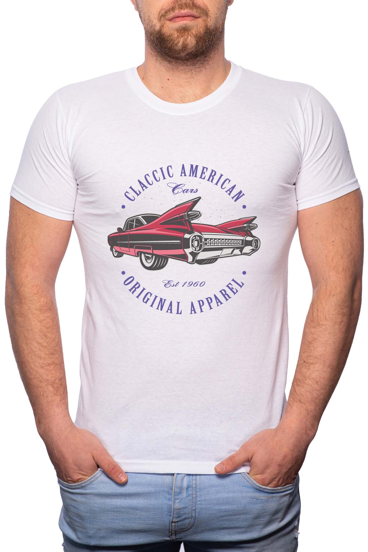 Tricou barbati, Classic American Car, 100% Bumbac, G302, Alb