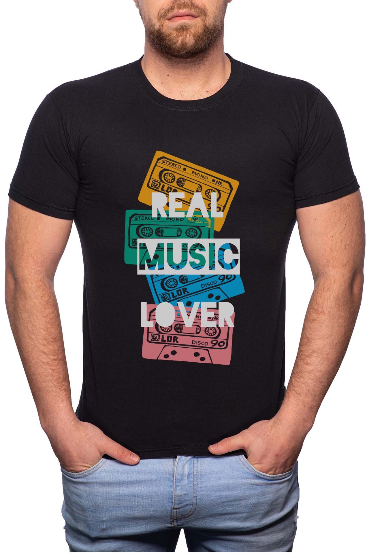 Tricou barbati, Real Music Lover, 100% Bumbac, GM312, Negru