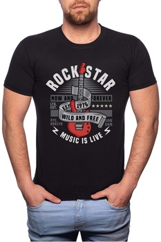 Tricou barbati, Rockstar, 100% Bumbac, W311, Negru Tricou barbati, Rockstar, 100% Bumbac, W311, Negru