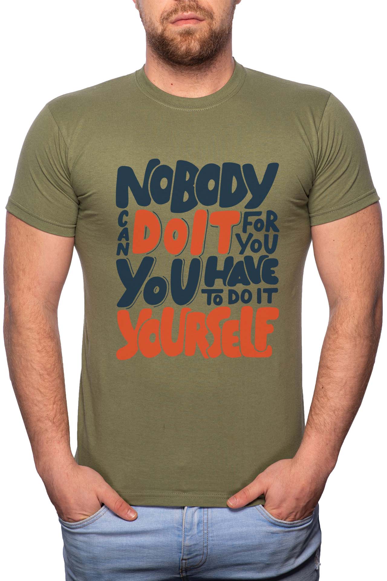 Tricou barbati, Do It Yourself, 100% Bumbac, W314, Verde militar