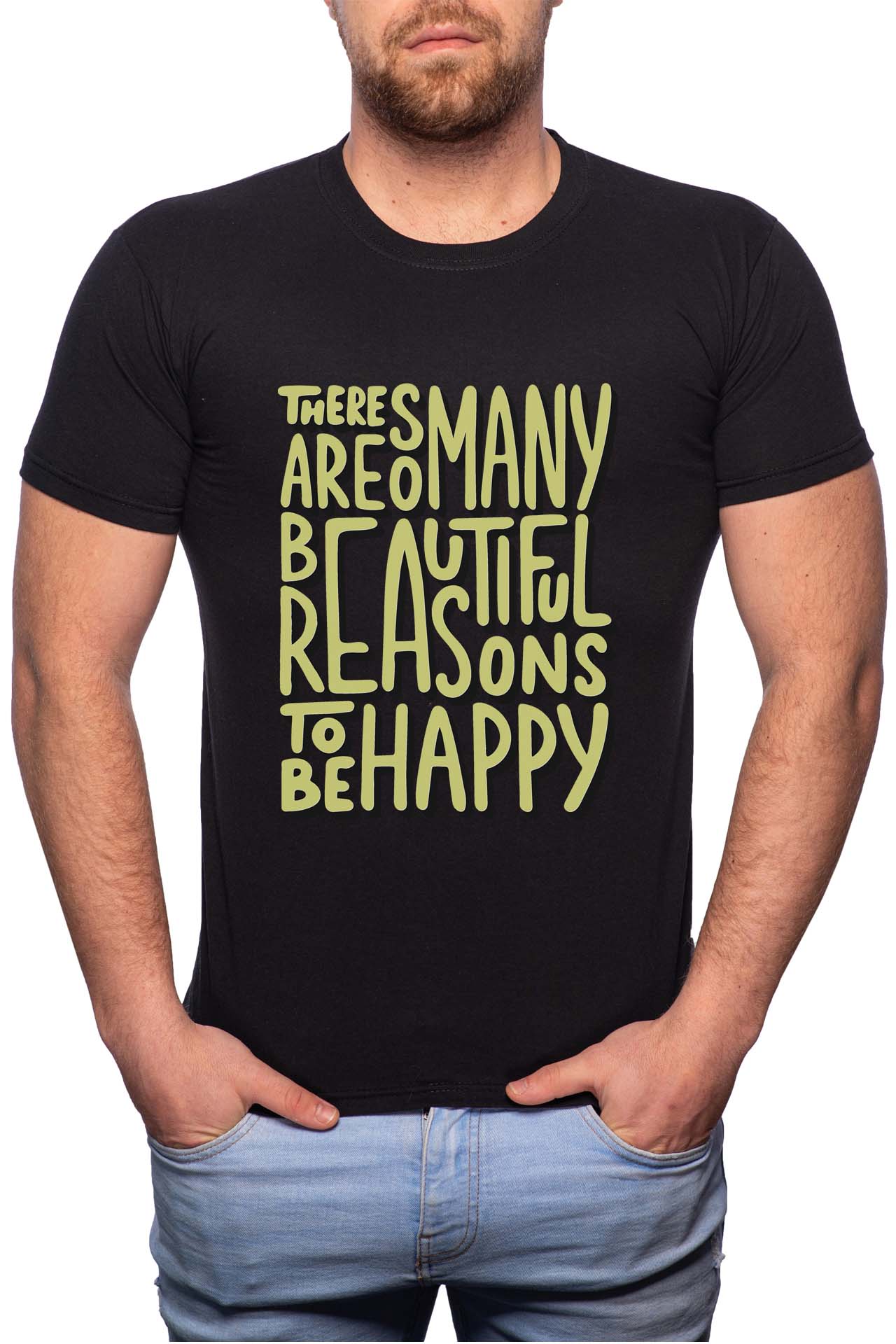 Tricou barbati, Be Happy, 100% Bumbac, GM316, Negru