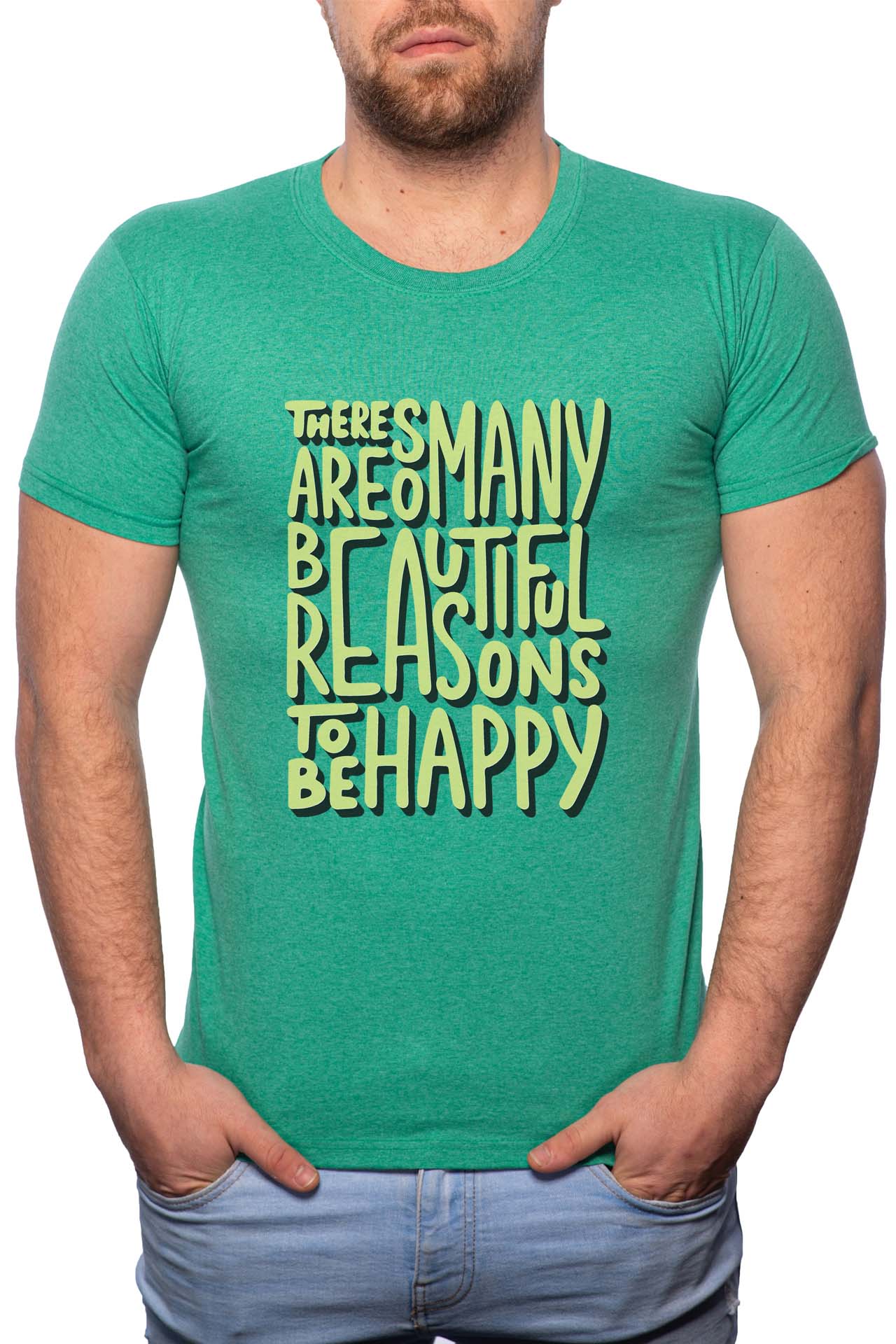Tricou barbati, Be Happy, 100% Bumbac, GM316, Verde