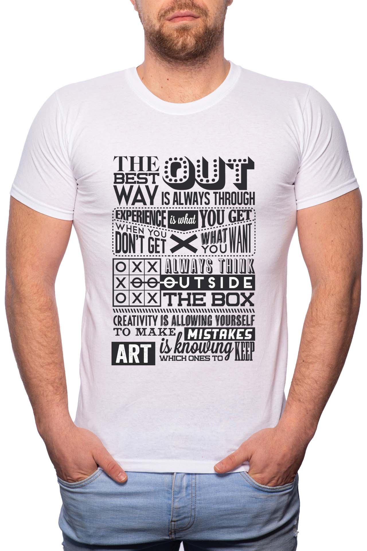 Tricou barbati, Positive Think, 100% Bumbac, G317, Alb