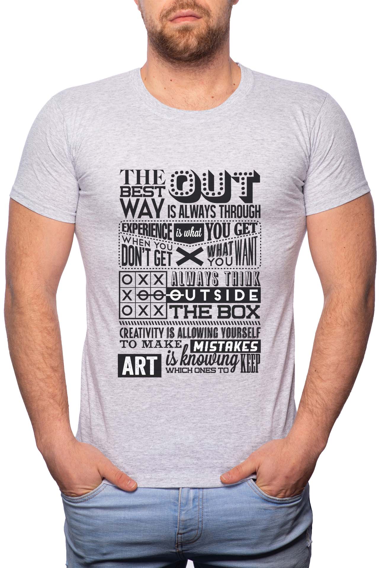 Tricou barbati, Positive Think, 100% Bumbac, G317, Gri