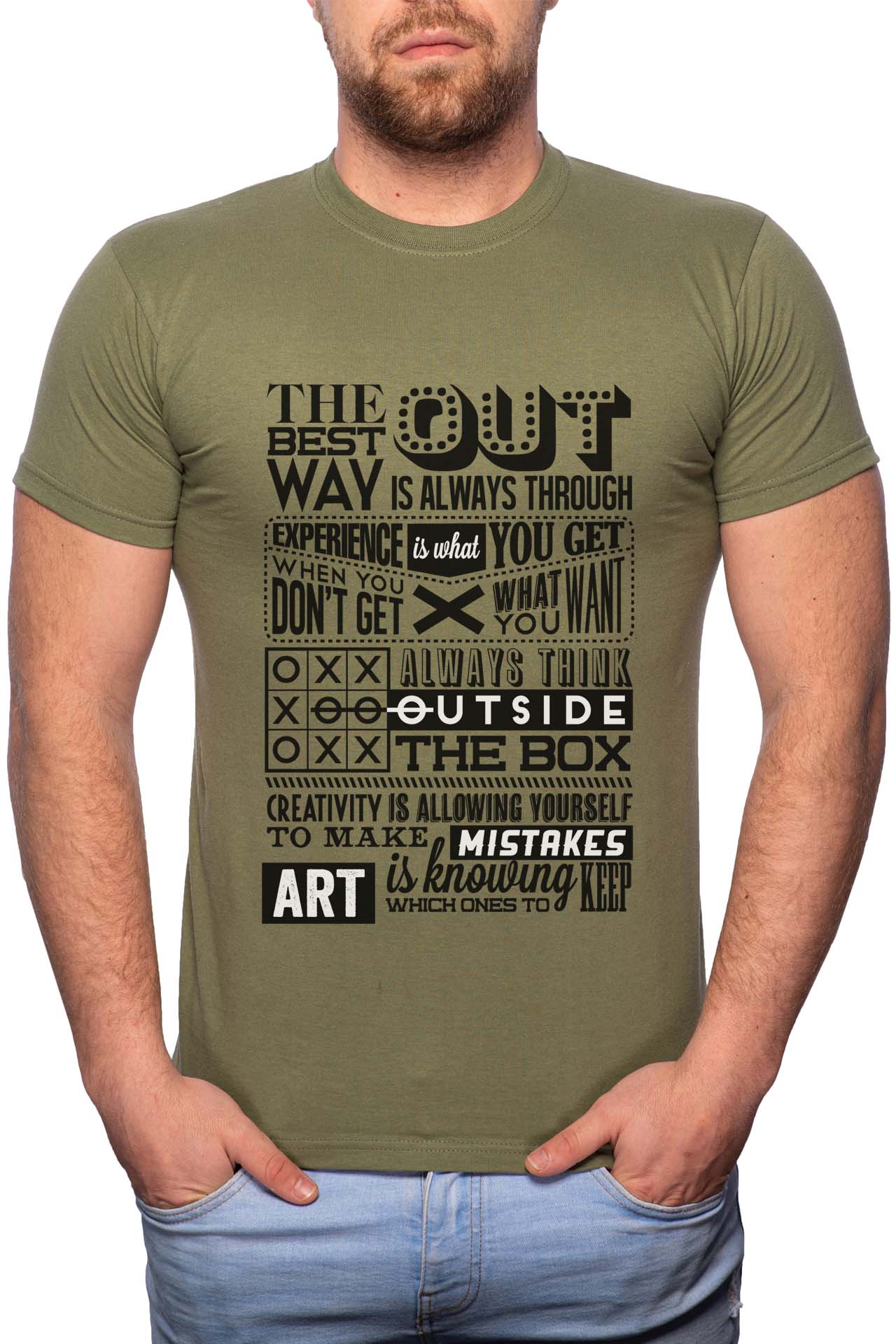 Tricou barbati, Positive Think, 100% Bumbac, G317, Verde militar
