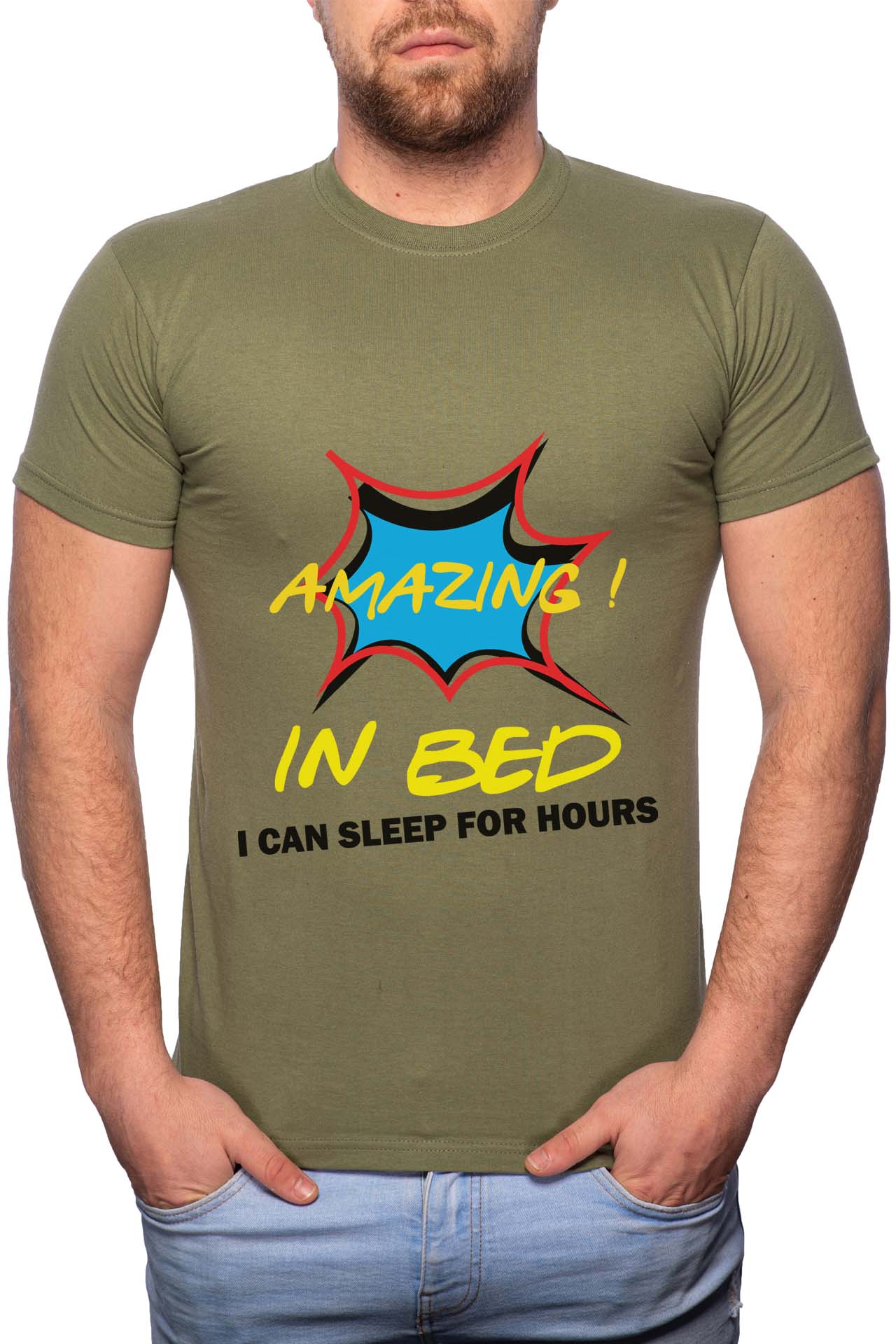 Tricou barbati, Amazing In Bed, 100% Bumbac, GR325, Verde militar
